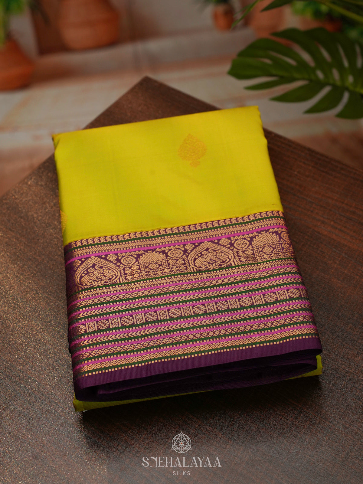 Lime Green Kanjivaram Silk Saree