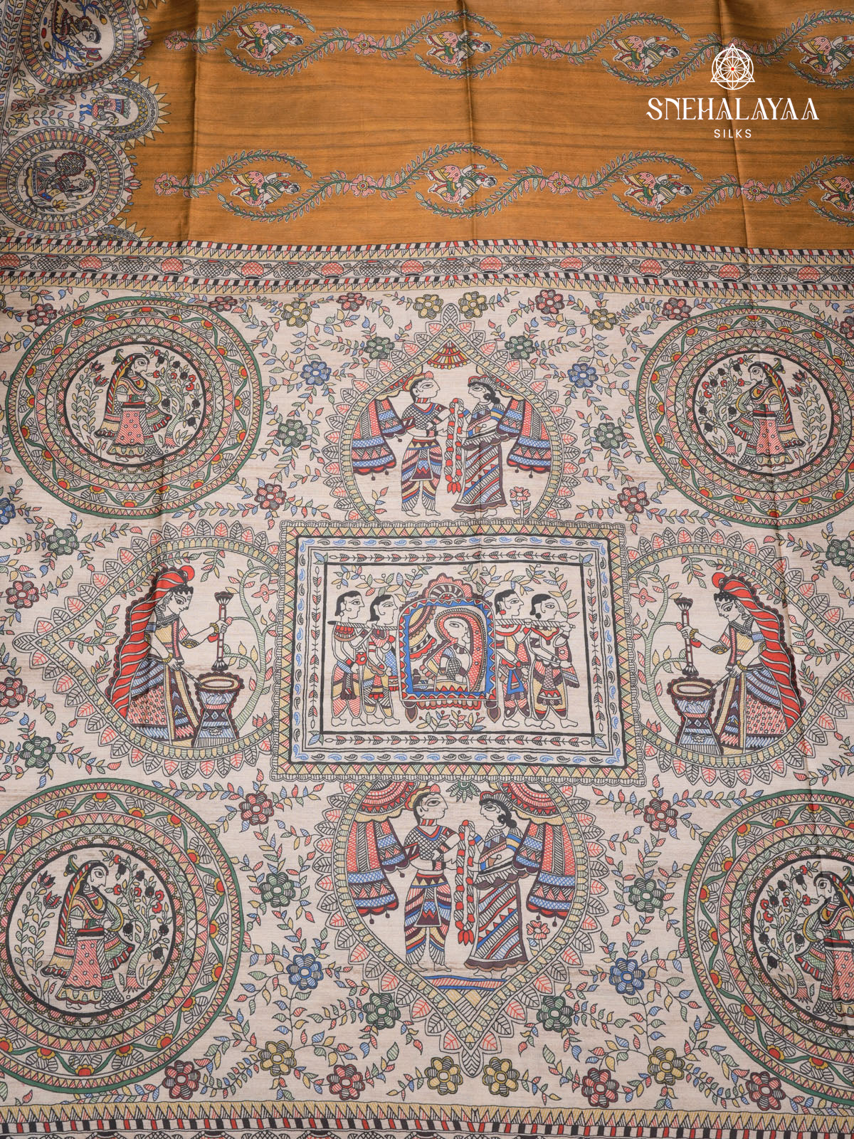 Mustard Madhubani Printed Saree