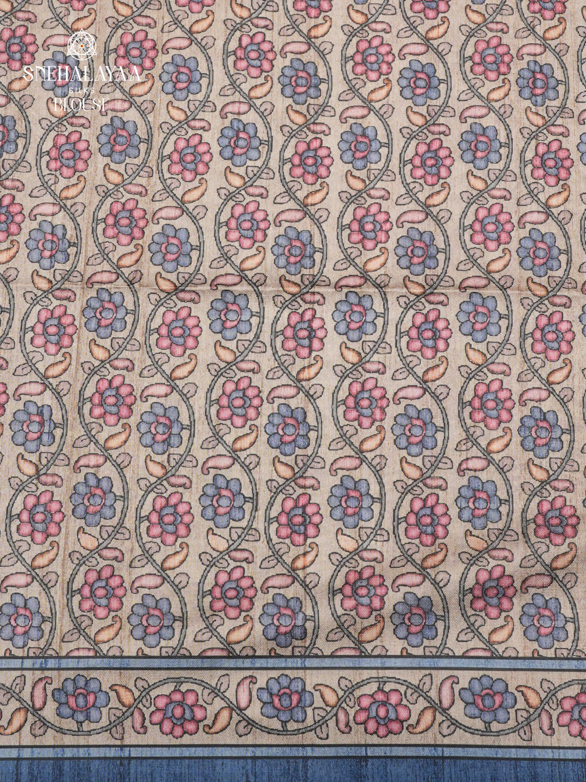 Blue Tussar Embroidery Saree