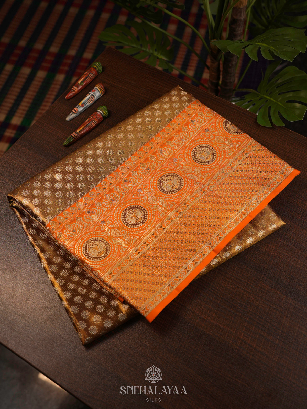 Golden Brown Kanjivaram Silk Saree