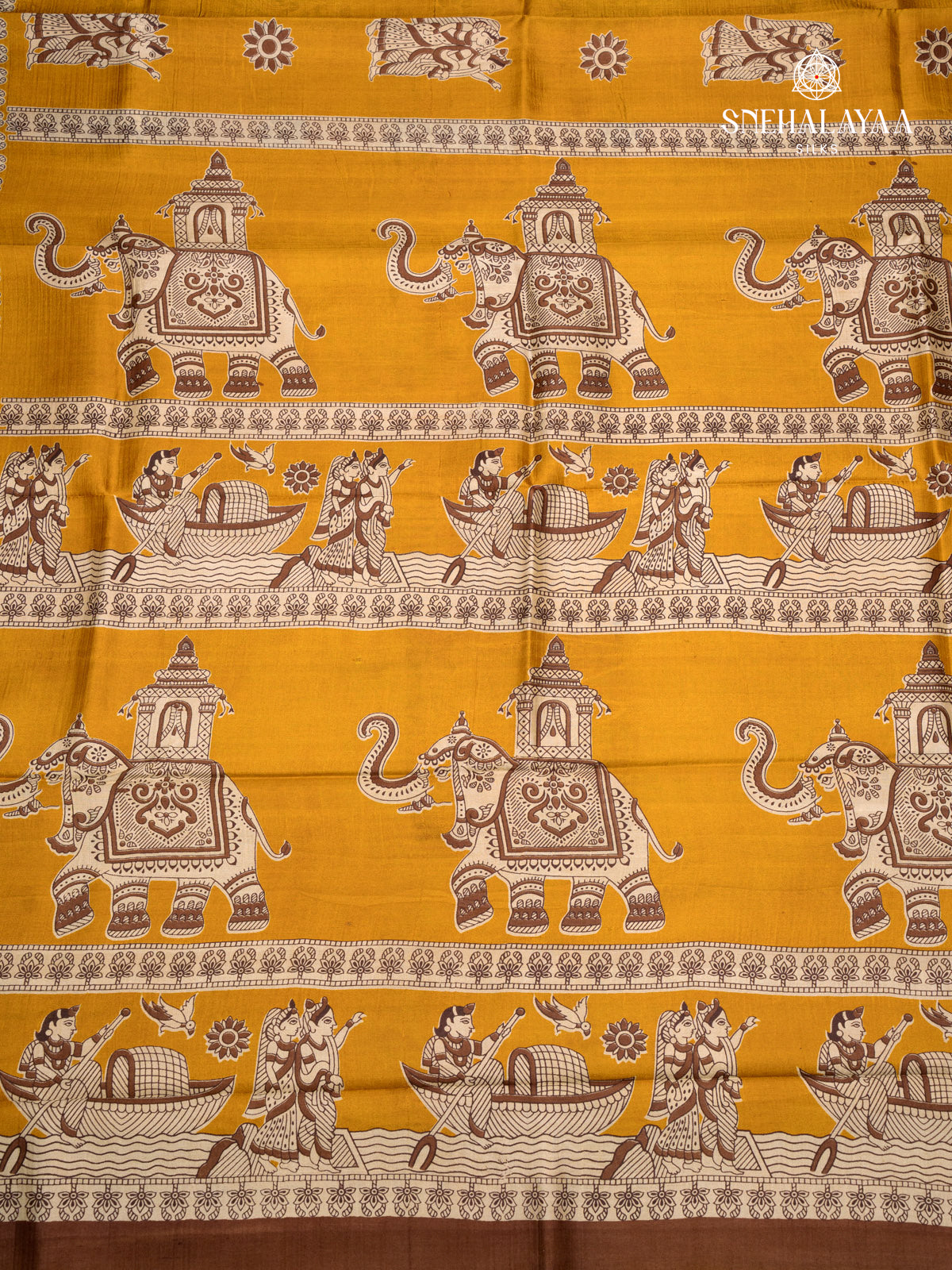 Yellow Printed Tussar Saree