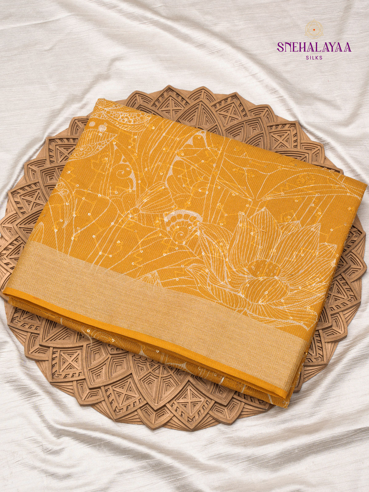 Orange Dola Silk Embroidery Saree