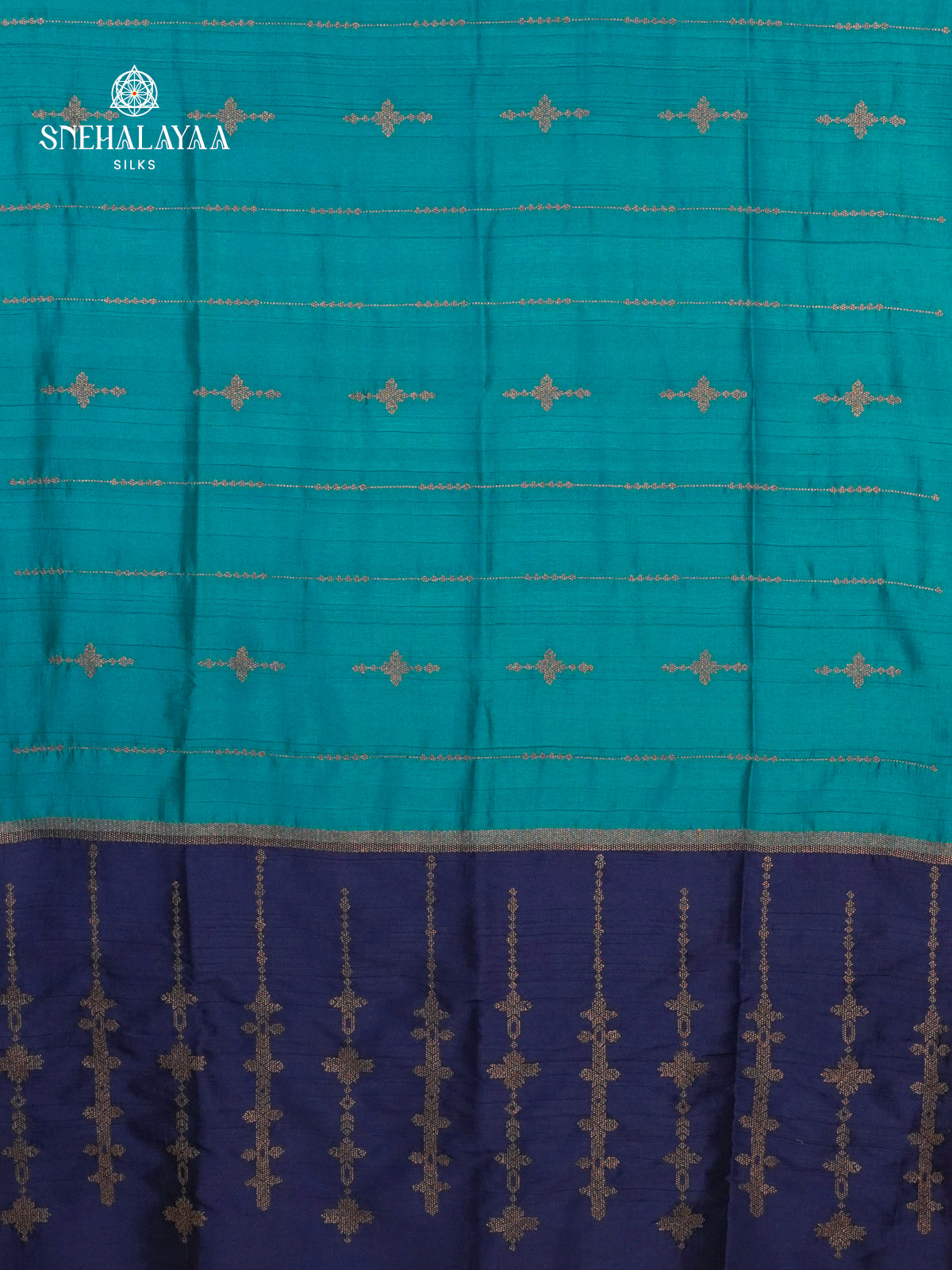Teal Blue Soft Tussar Embroidery Saree