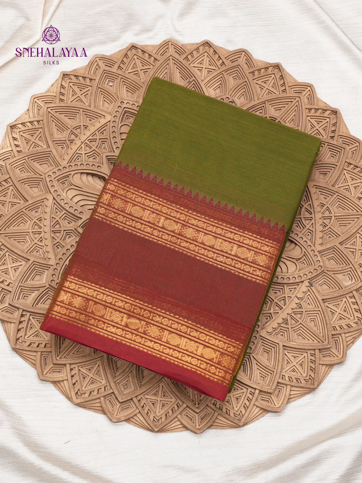 Olive Green Chettinad Cotton Saree