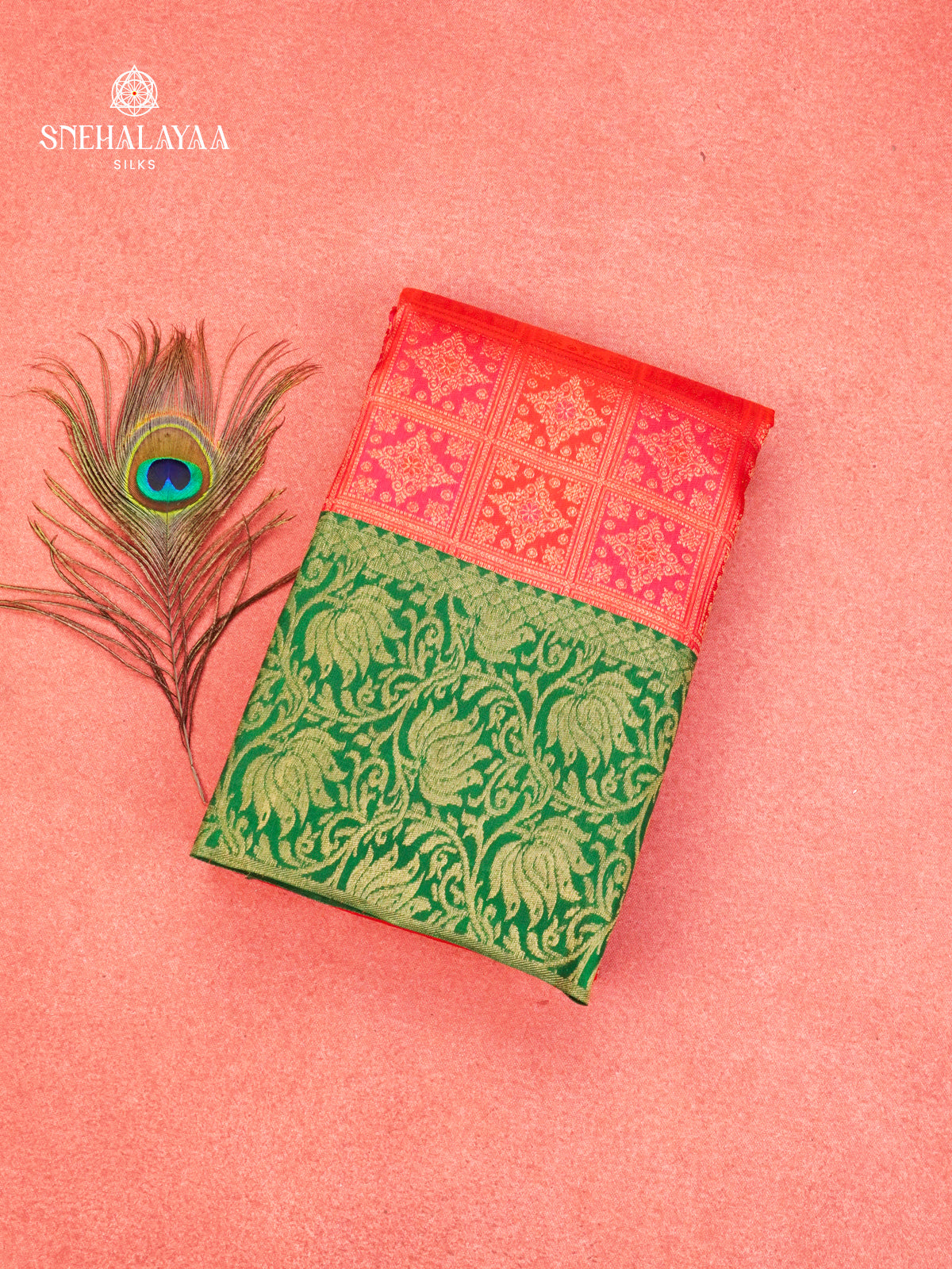 Coral Orange Kanjivaram Silk Saree