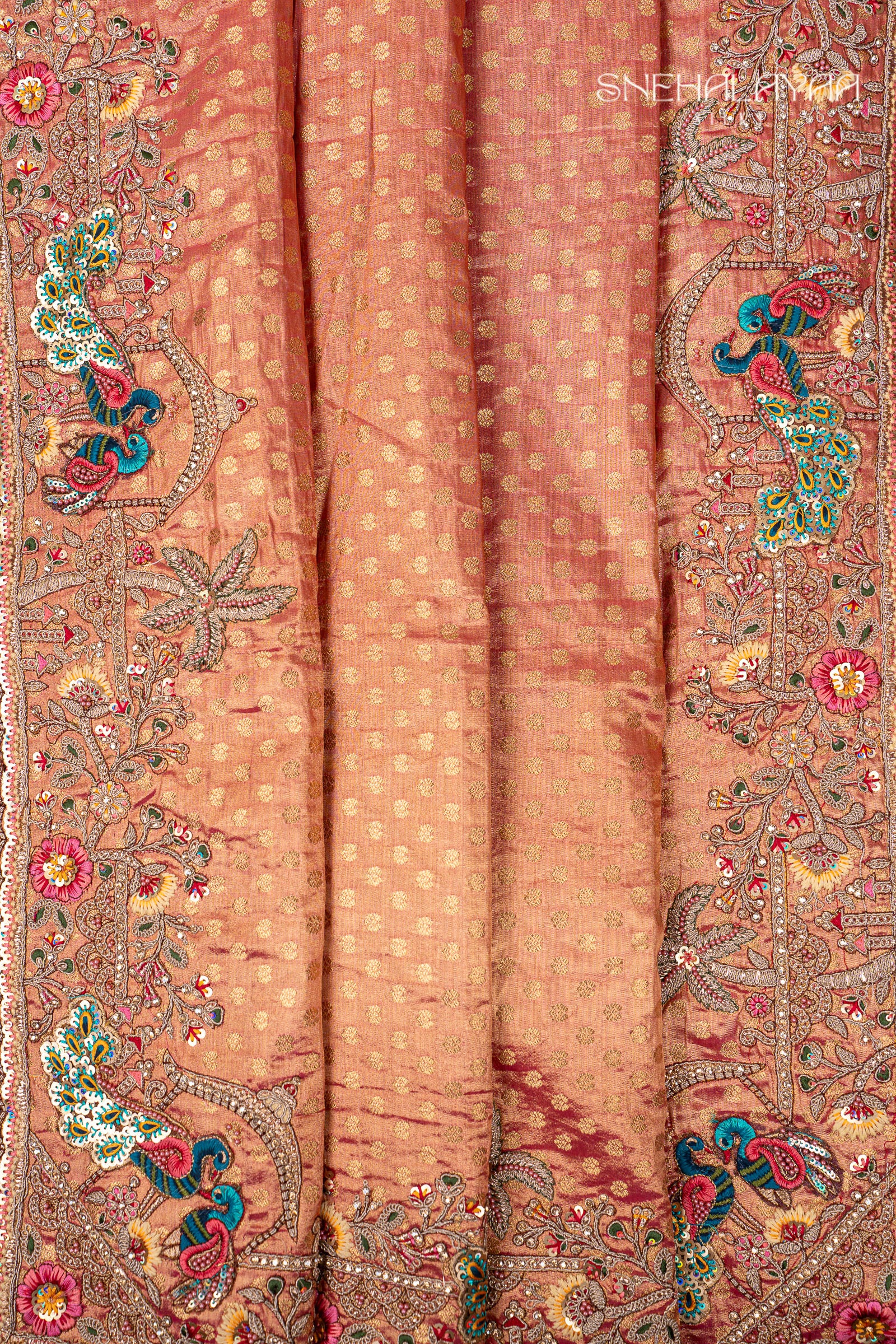Coral Pink Banaras Saree