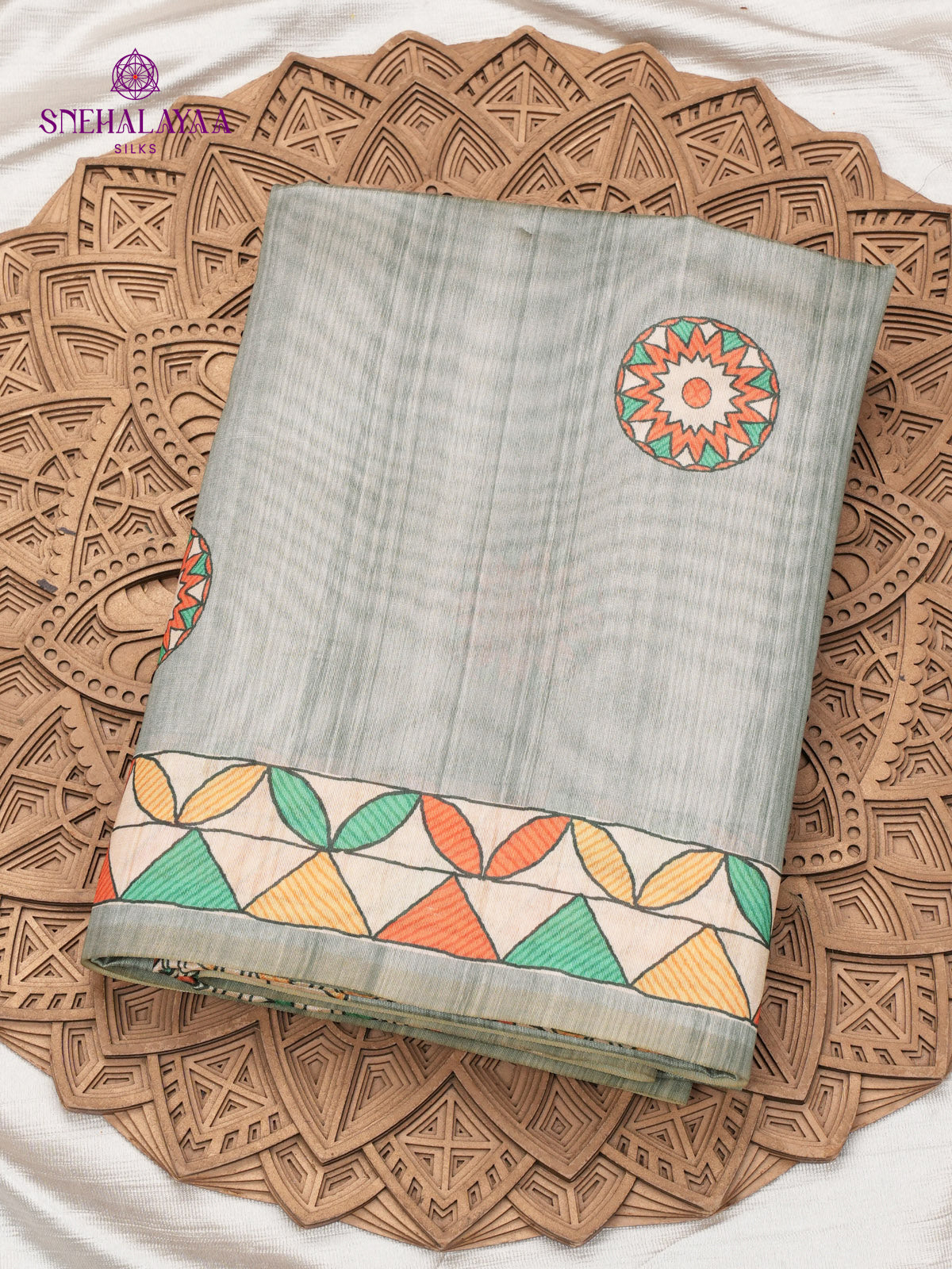 Grey Madhubani Printed Saree