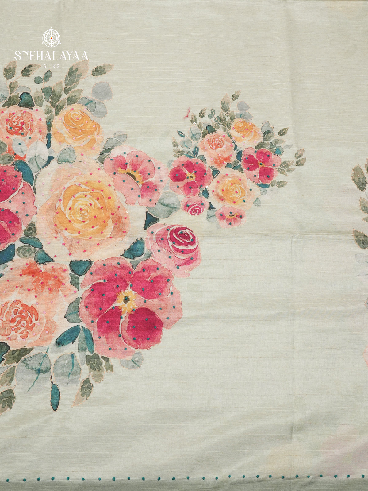 Pale Green Tussar Embroidery Saree