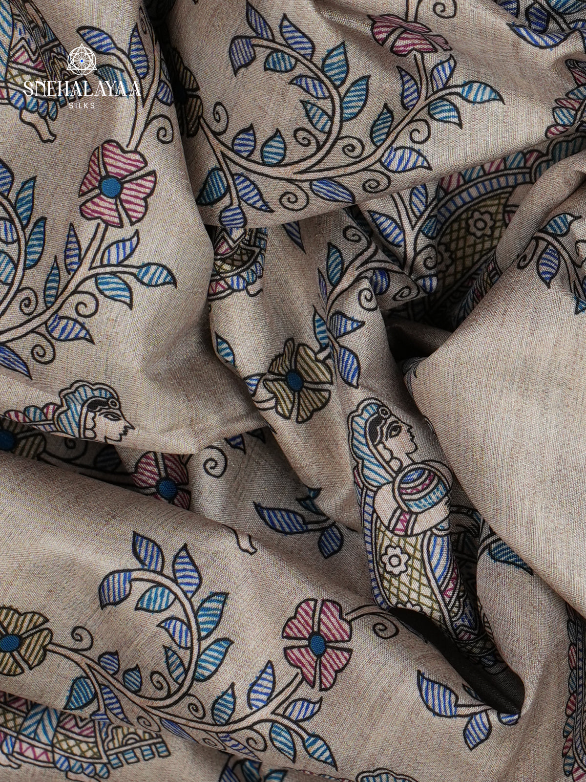 Beige Madhubani Printed Saree