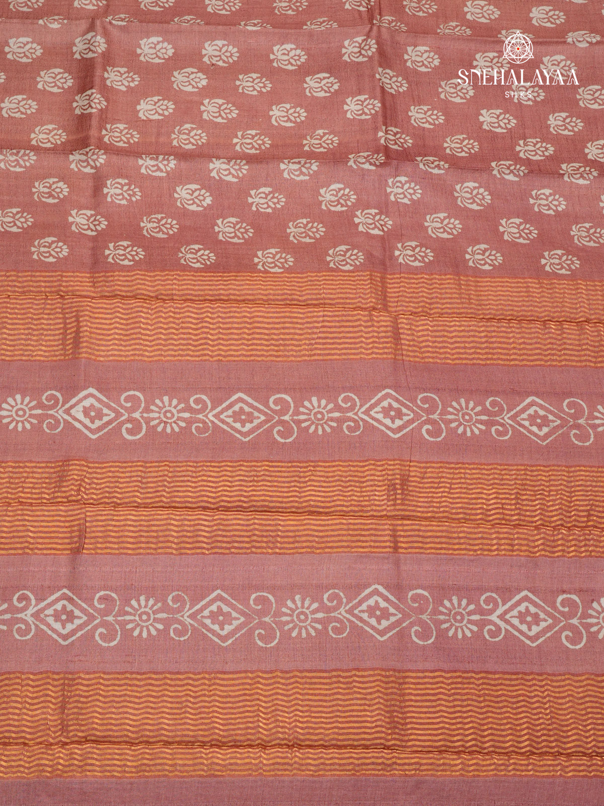 Peach Pink Tussar Silk Saree