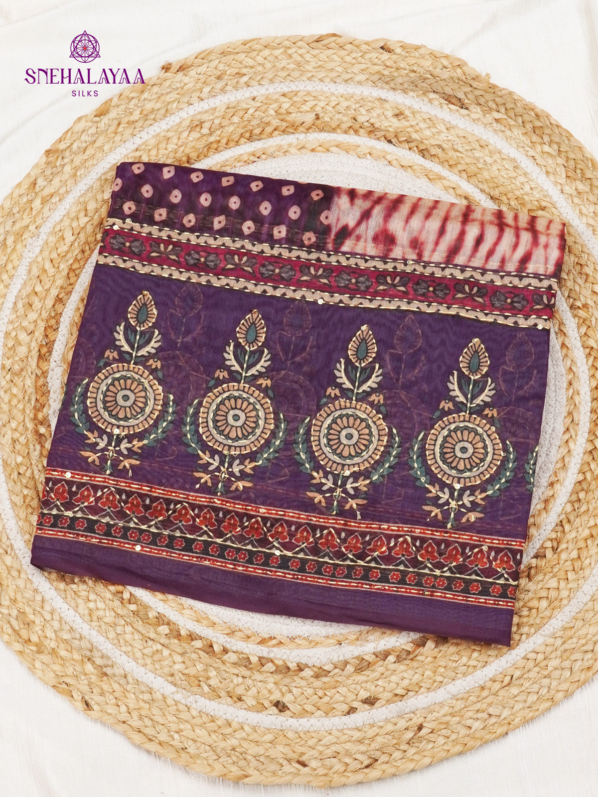 Purple Linen Embroidery Saree
