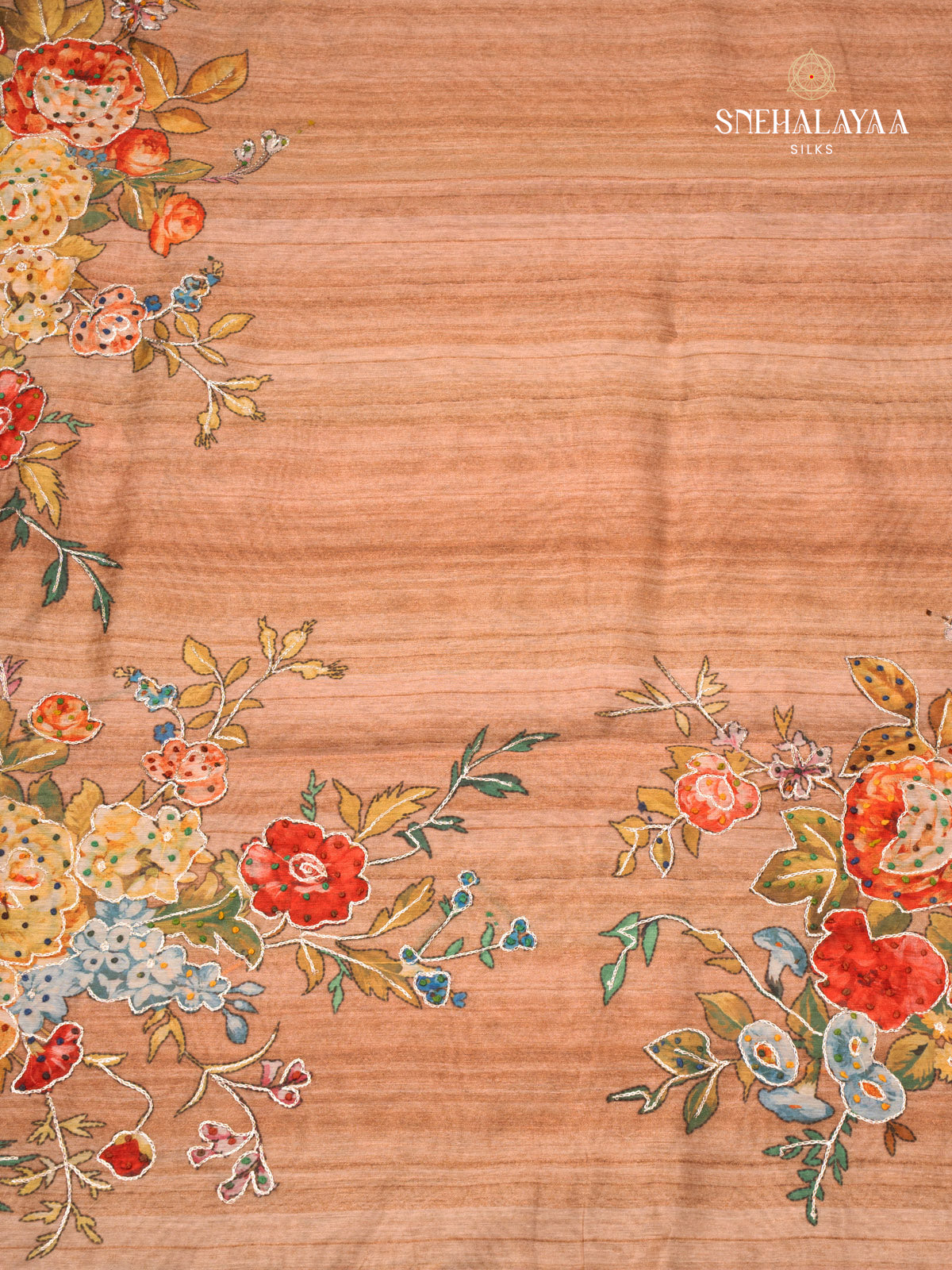 Orange Linen Embroidery Saree