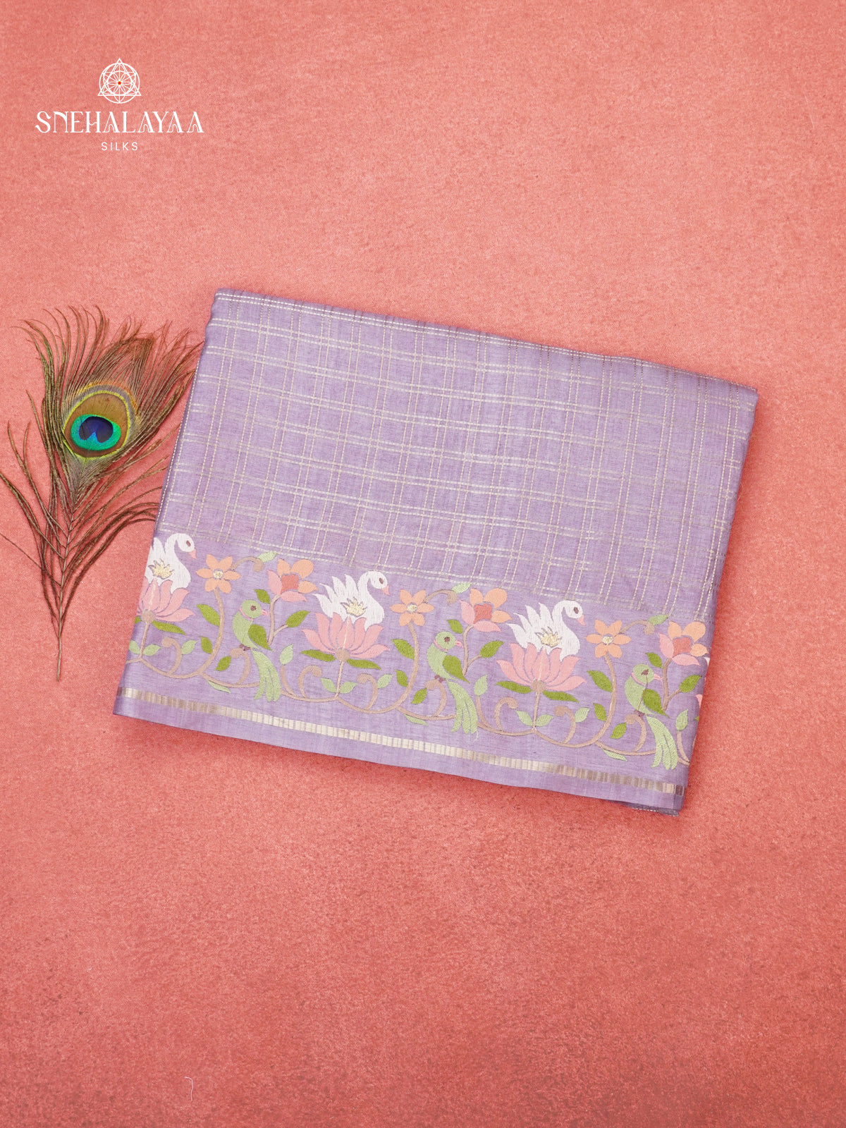 Lilac Munga Tussar Embroidery Saree