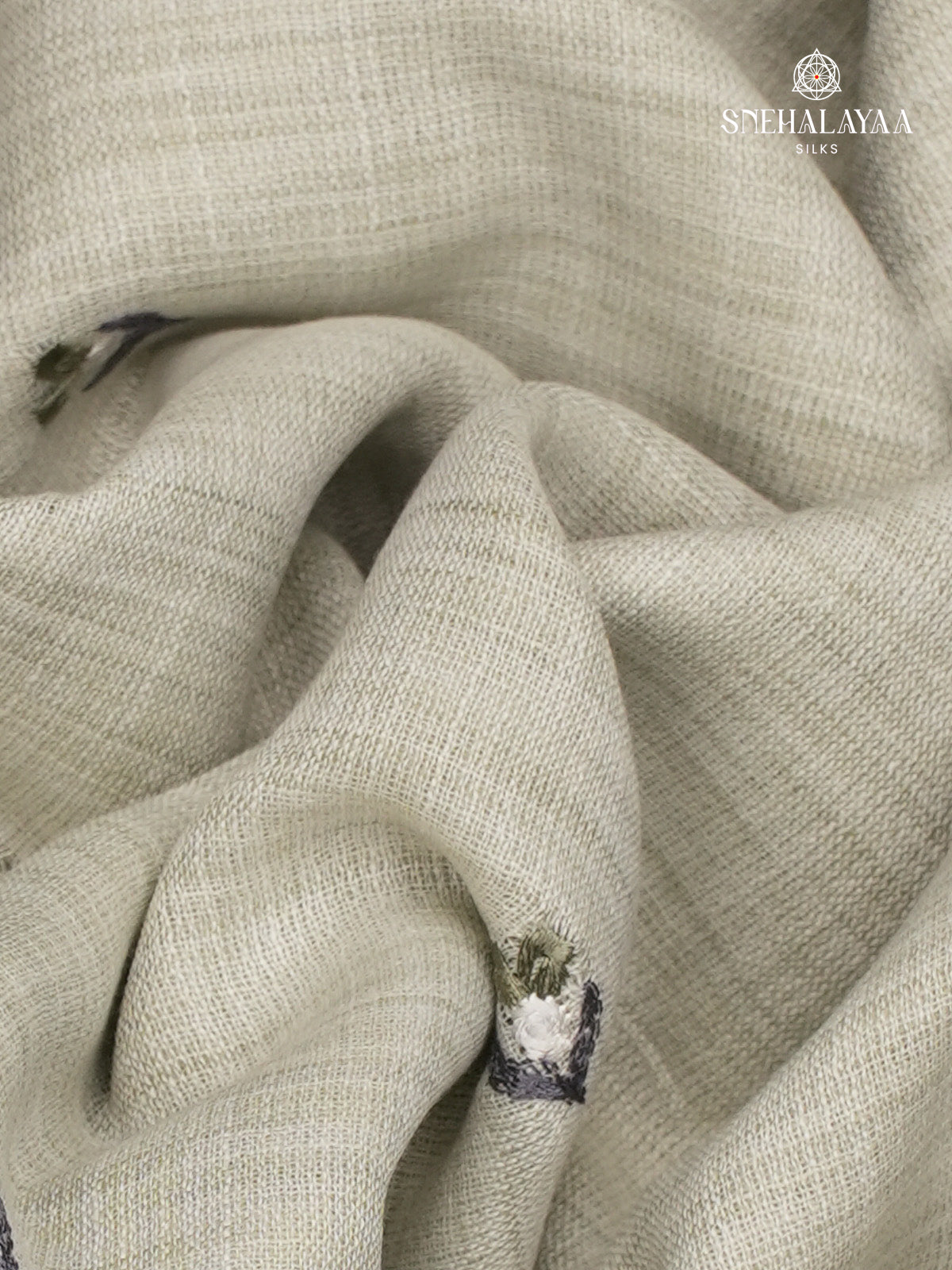 Grey Linen Tissue Embroidery Saree