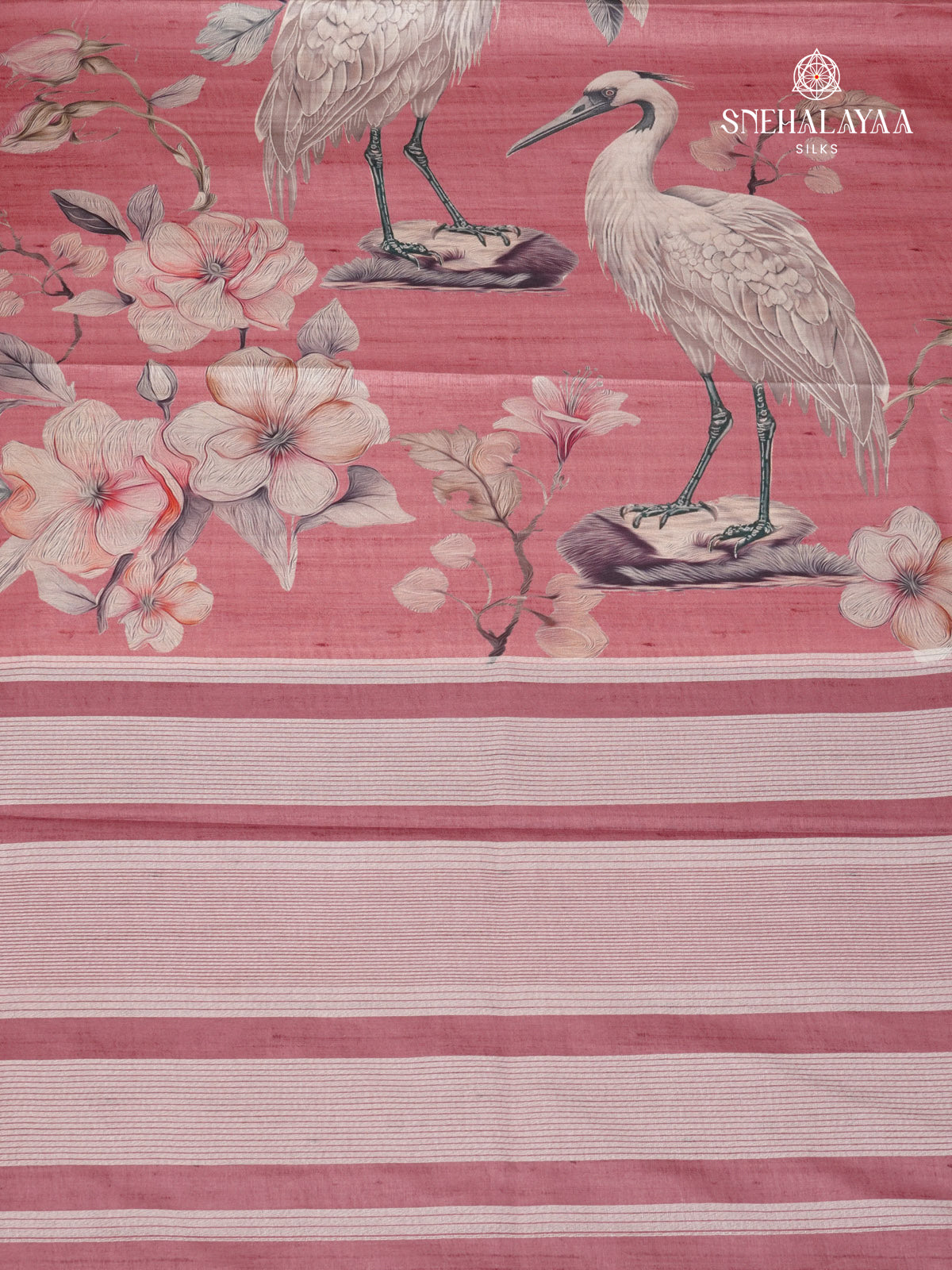 Pink Floral Printed Tussar Saree