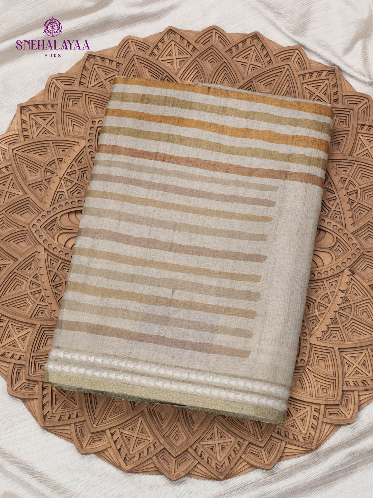 Beige Printed Tussar Saree