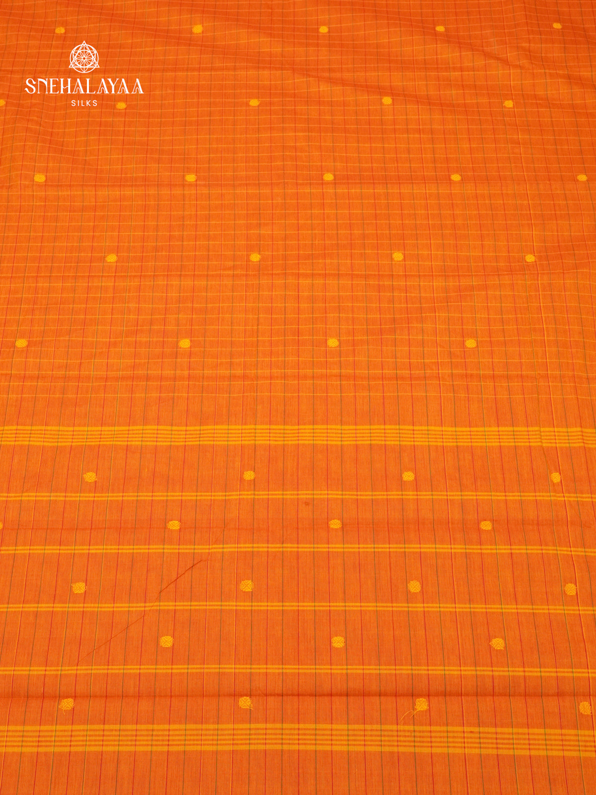 Checked Orange Kanchi Cotton Saree with Irandu Karai Zari Borders