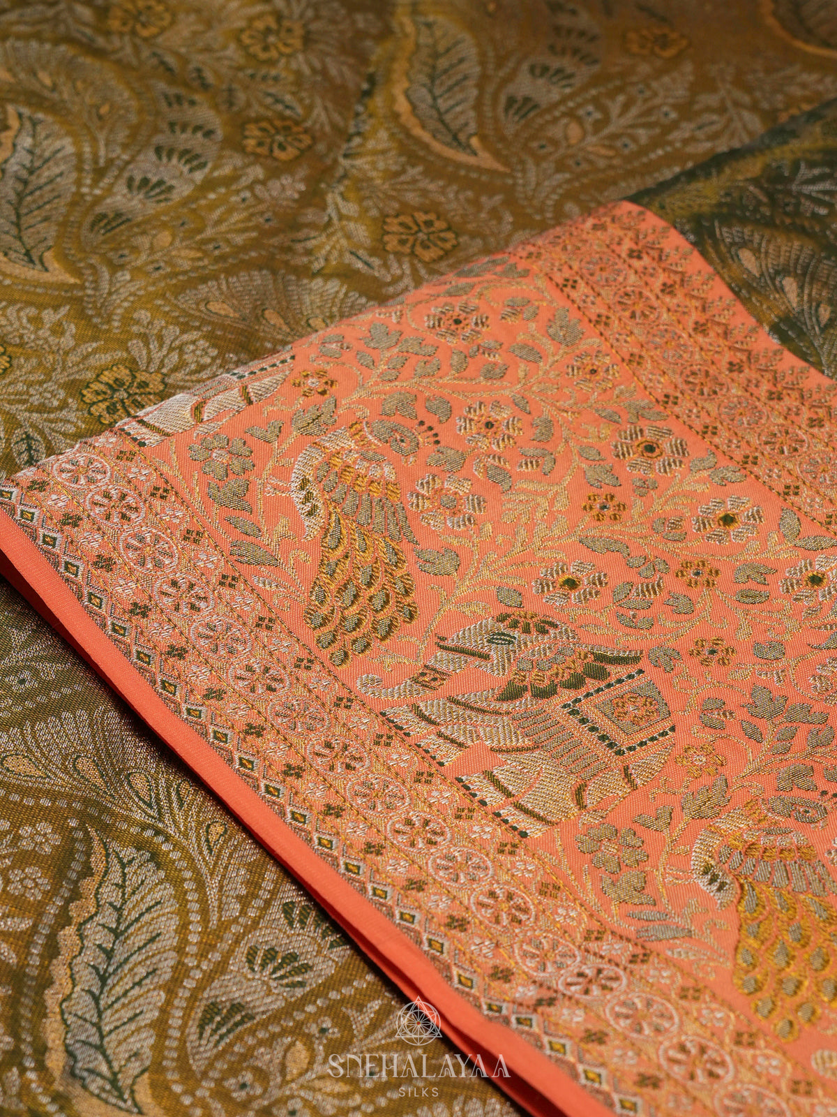 Olive Green Kanjivaram Silk Saree