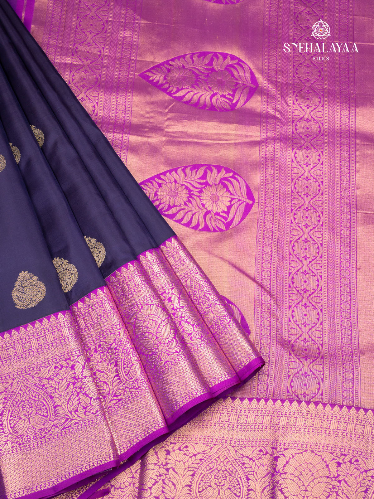 Navy Blue Korvai Kanjivaram Silk Saree