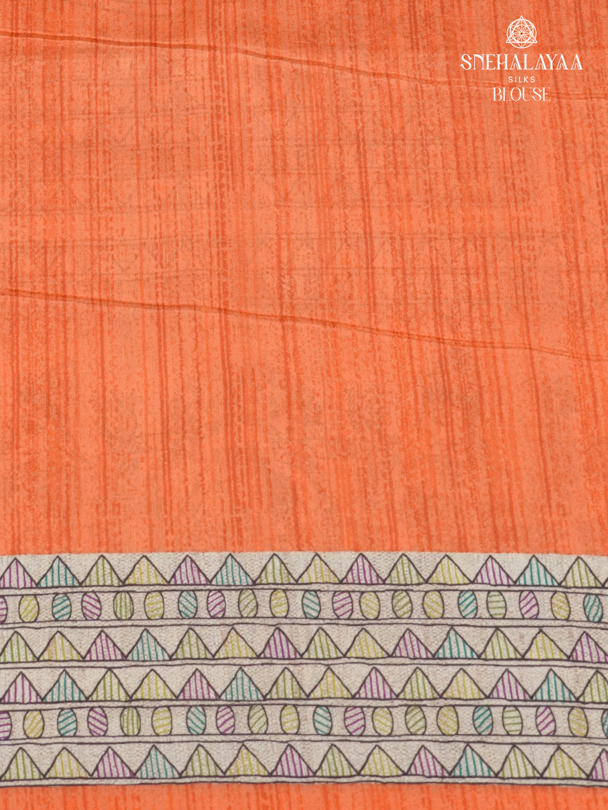 Beige With Orange Border Madhubani Saree