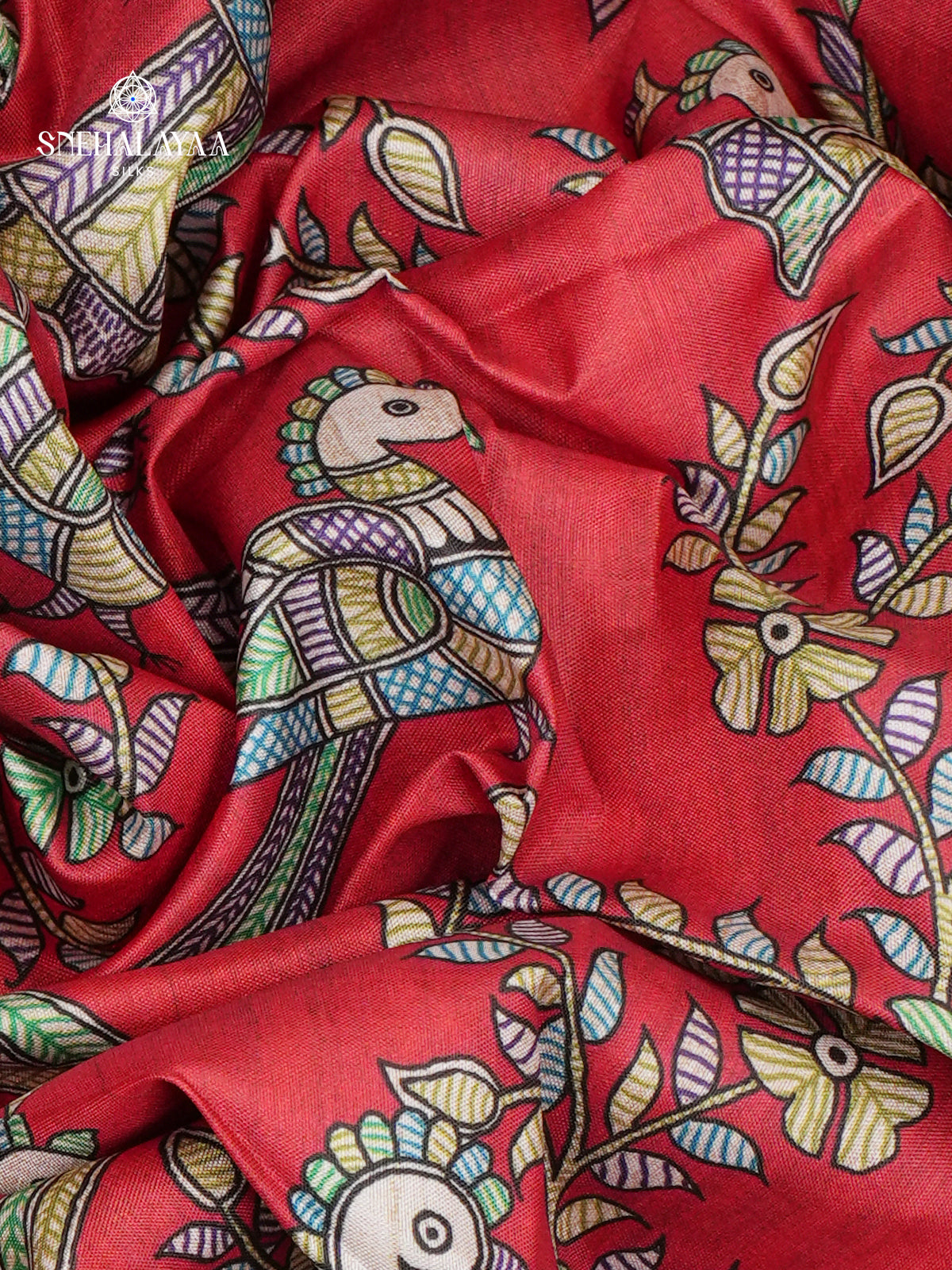 Red Madhubani Printed Saree