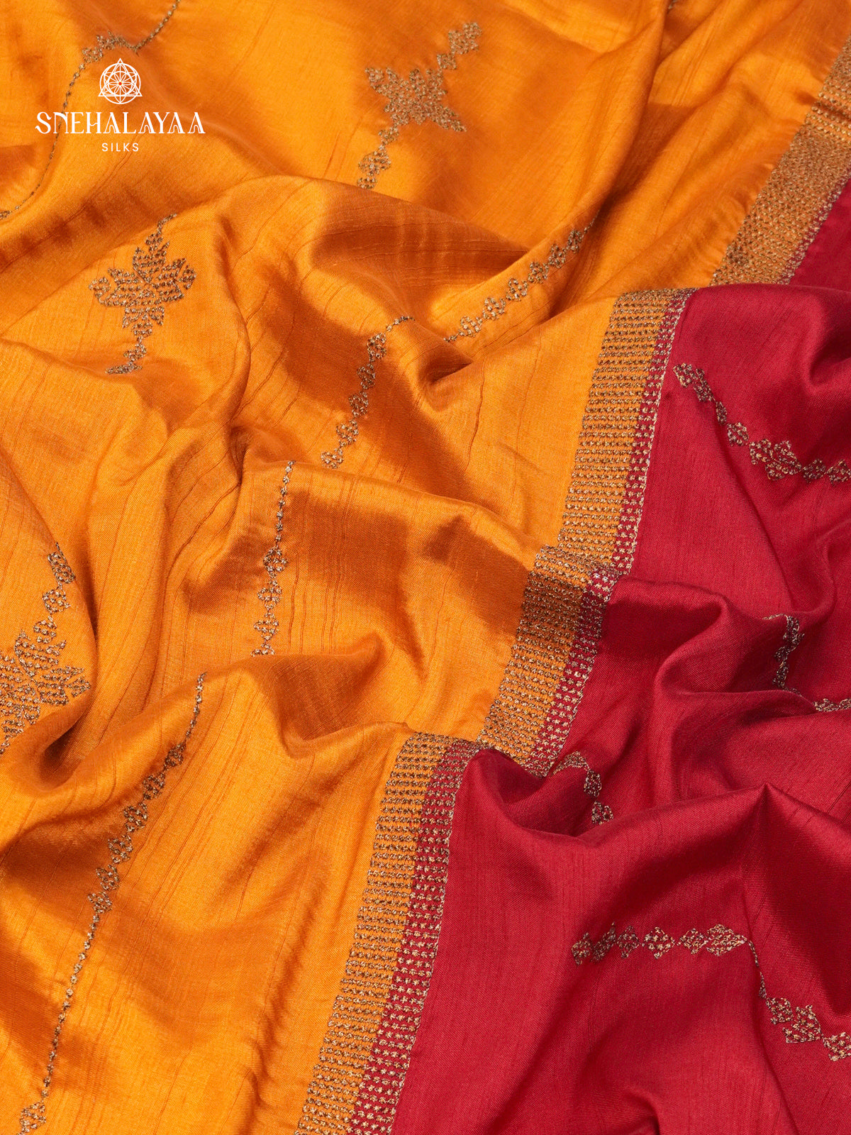 Mango Yellow Soft Tussar Embroidery Saree