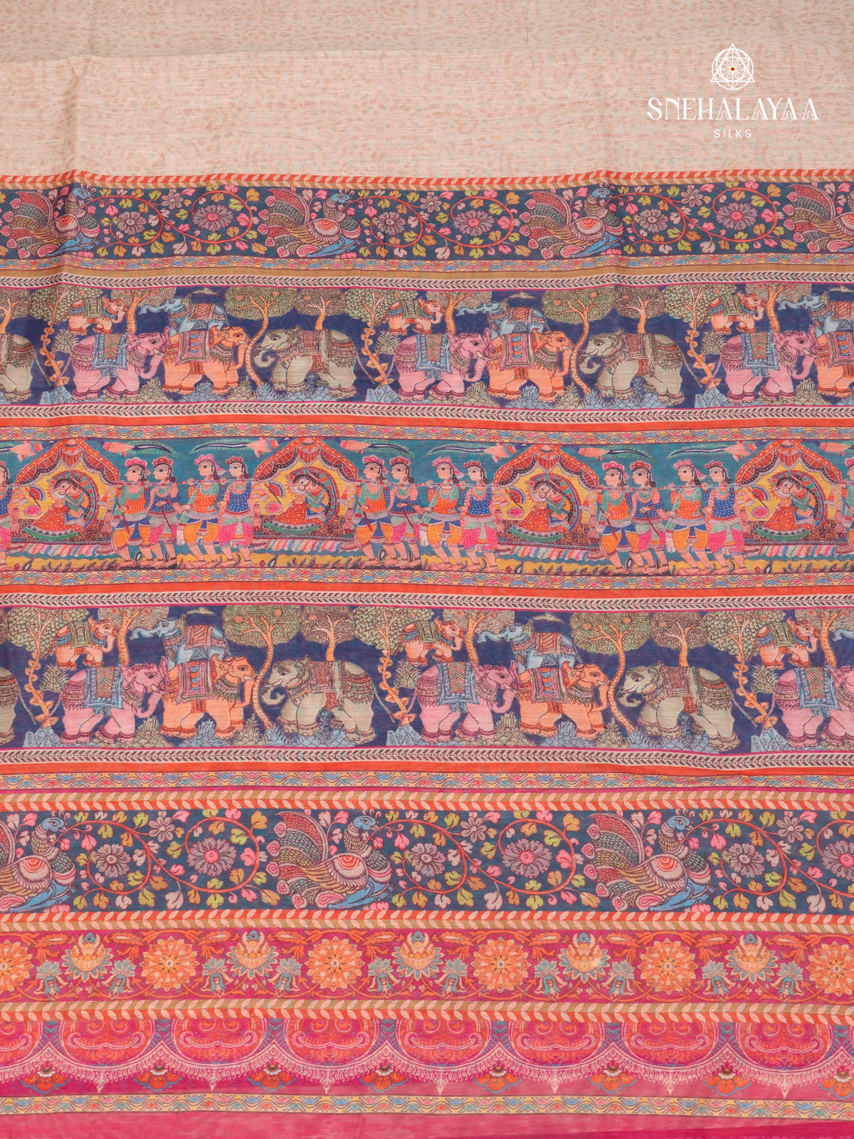 Cream With Pink border Linen Saree