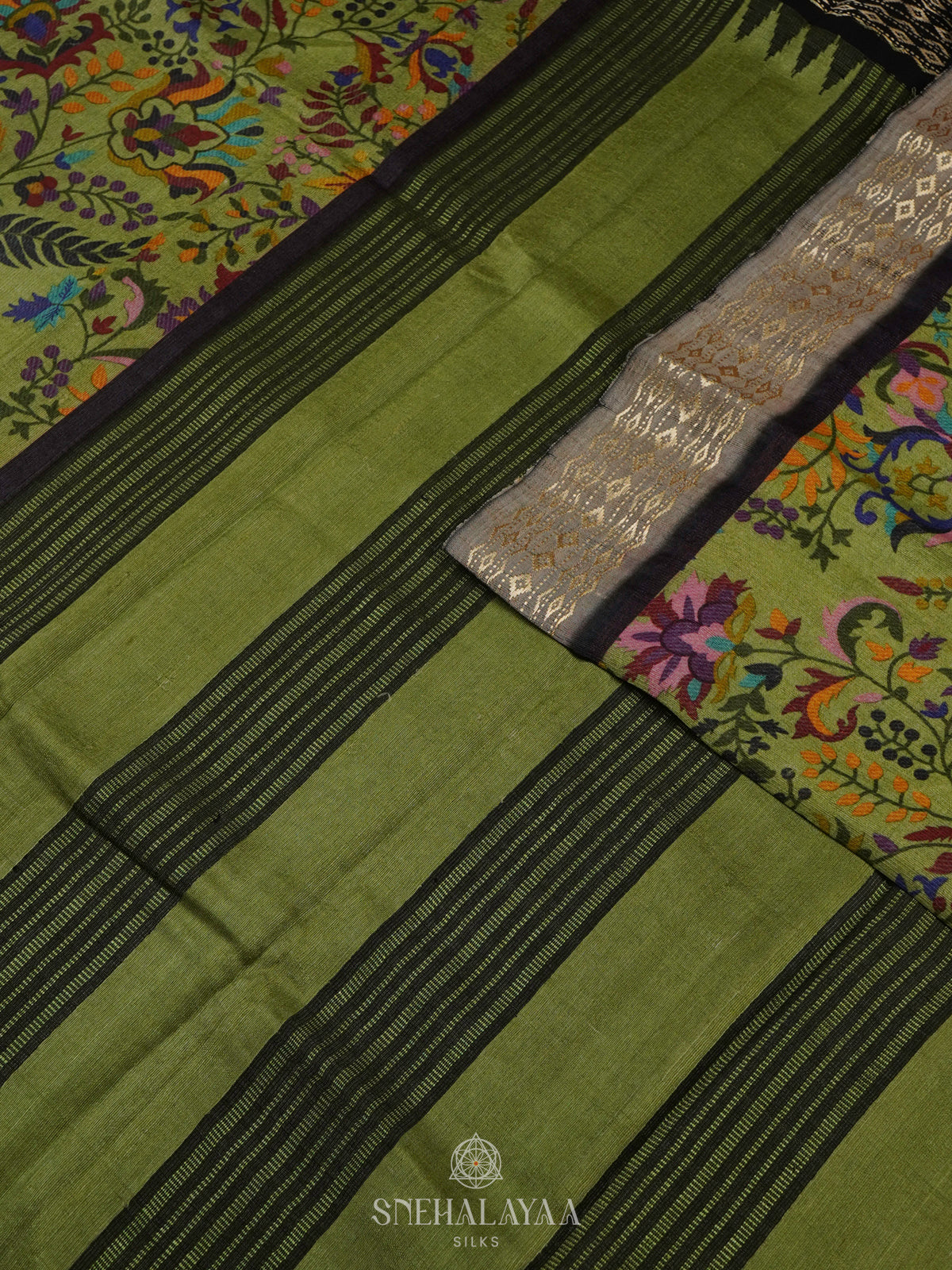 Olive Green Munga Tussar Saree