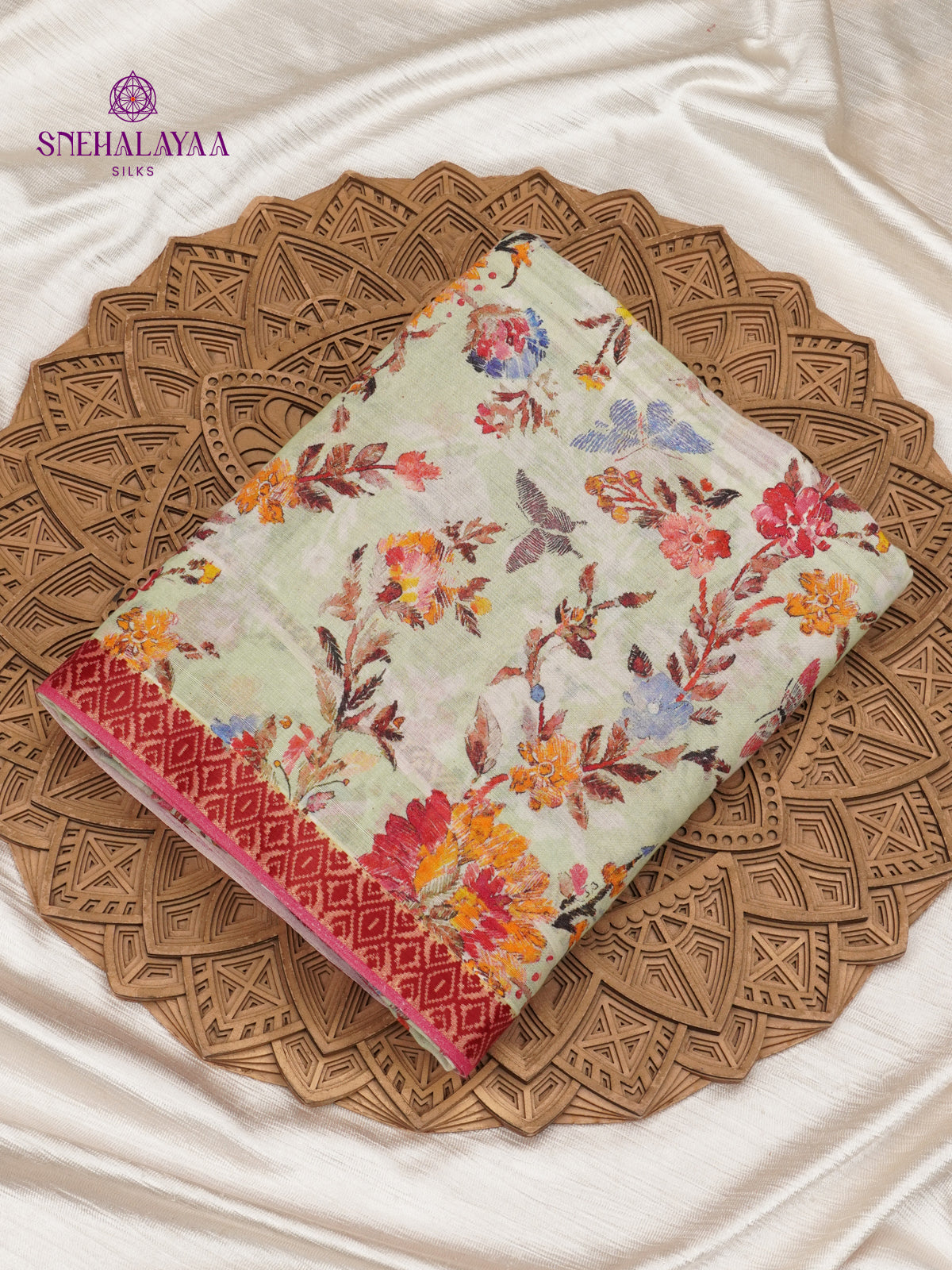 Beige Printed Linen Cotton Saree