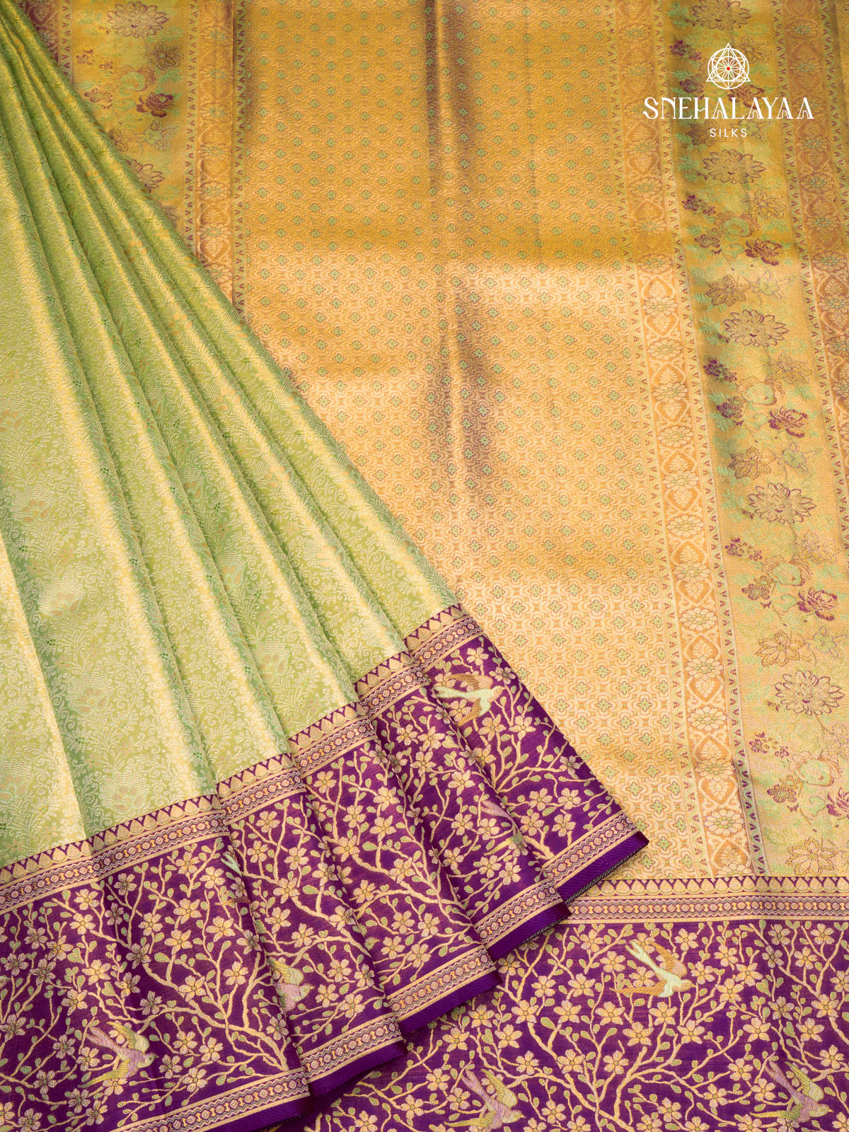 Lime Green Kanjivaram Silk Saree