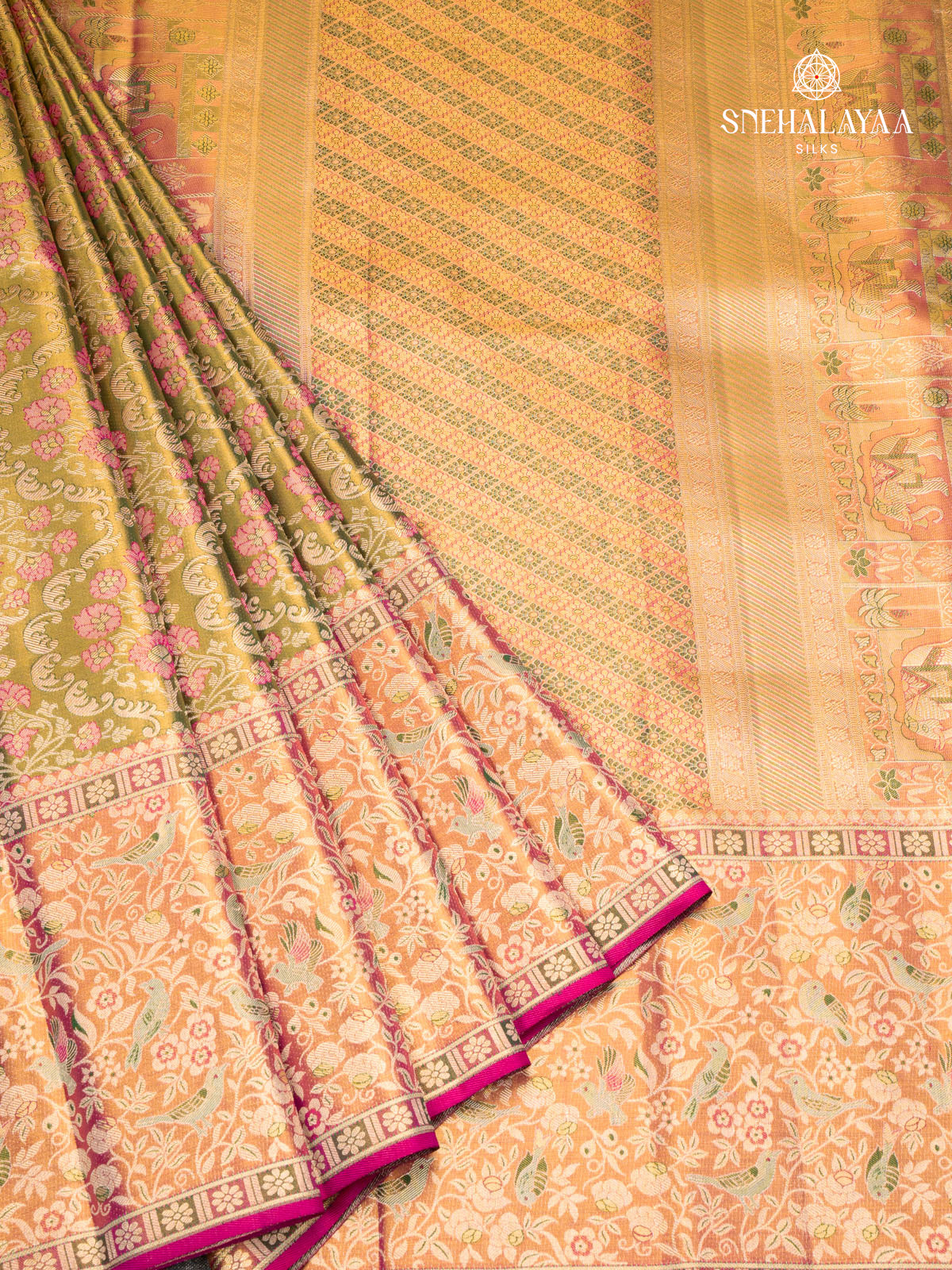 Olive Green Kanjivaram Silk Saree