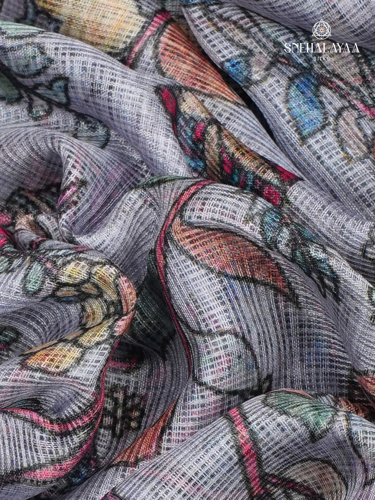 Pastel Blue Printed Kota Saree