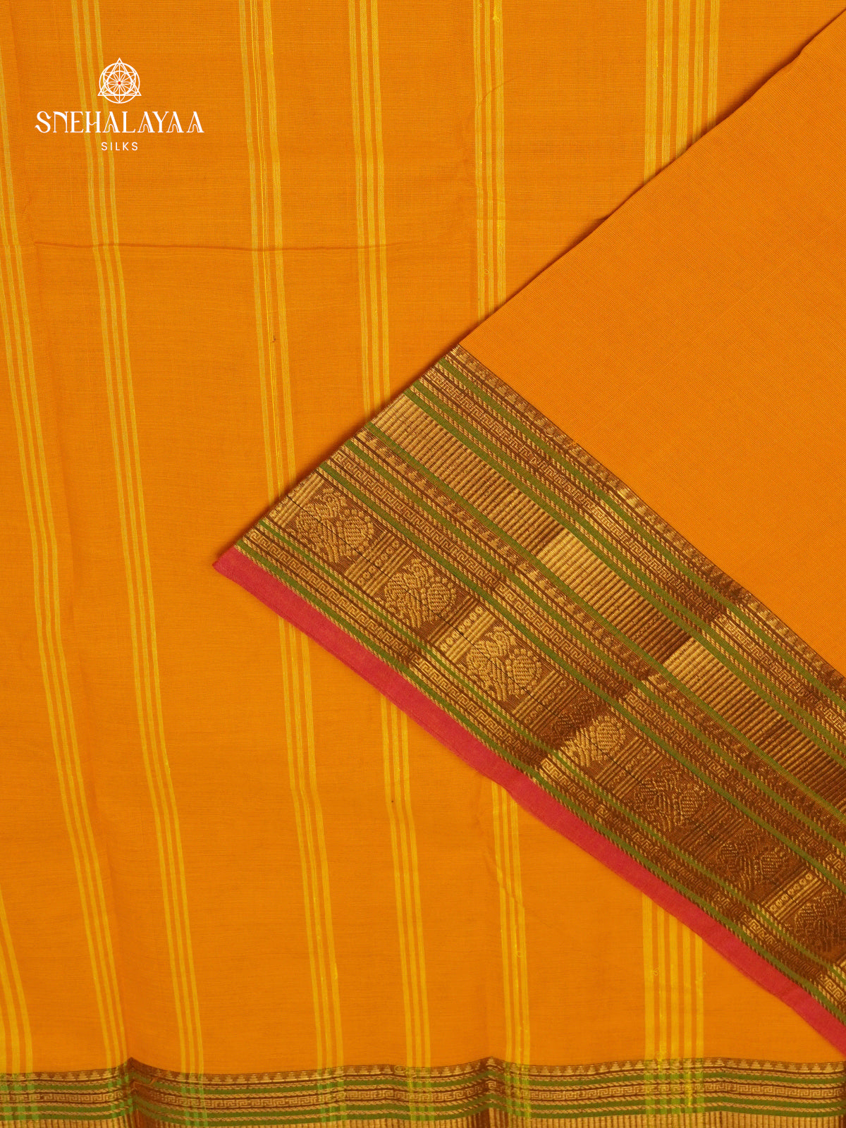 Turmeric Yellow Kanchi Cotton Saree with Traditional Woven Border