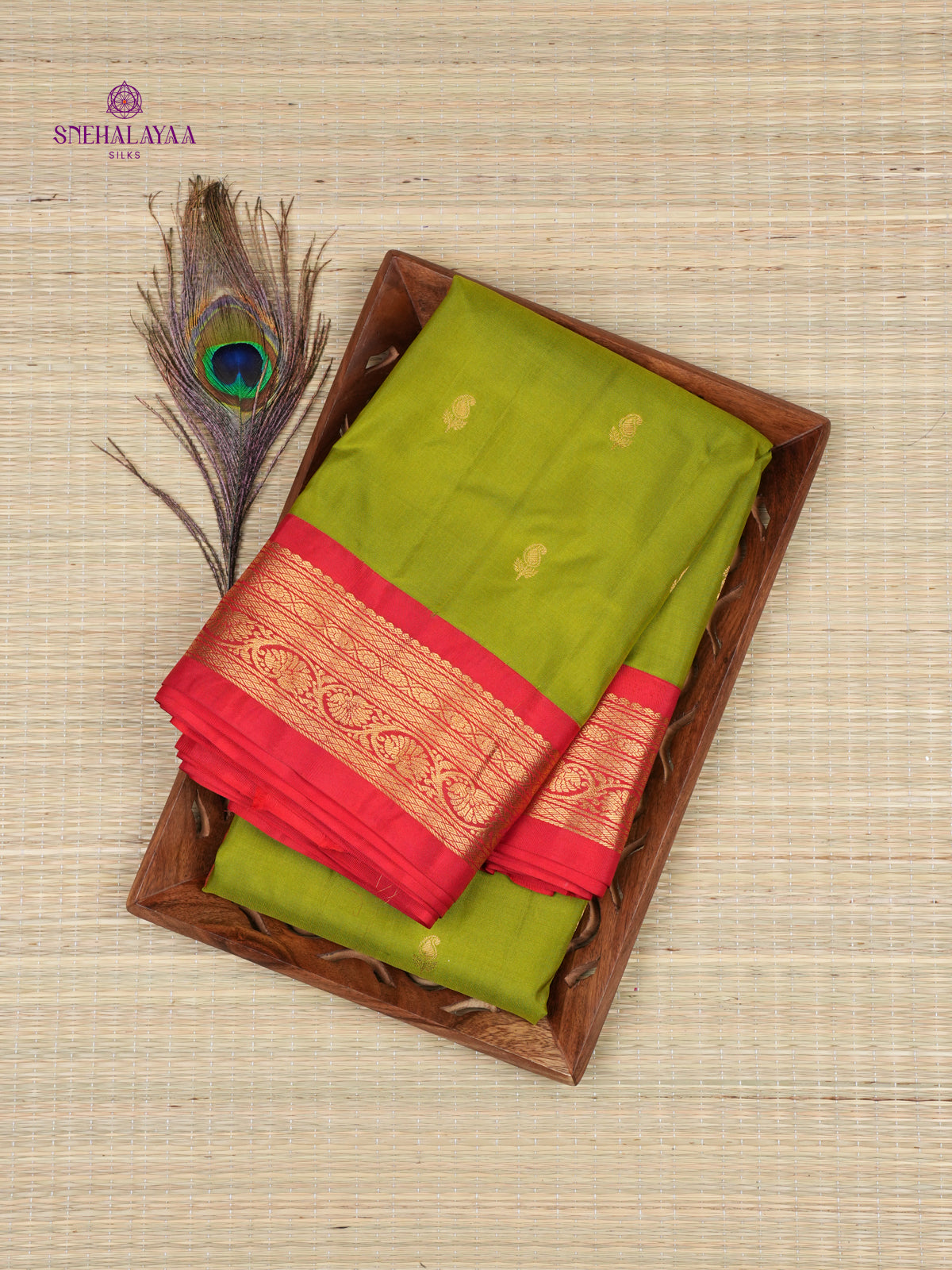Olive Green Gadwal Silk Saree