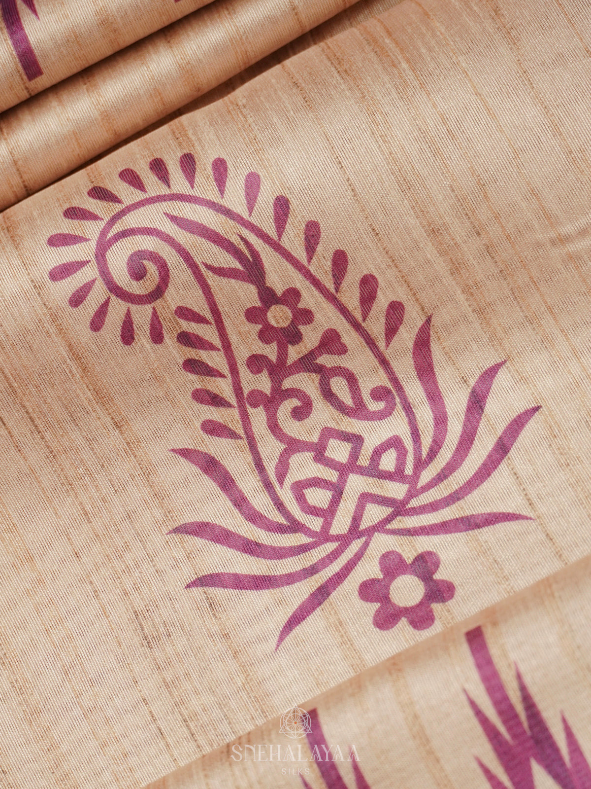 Beige with Purple Border Tussar Saree