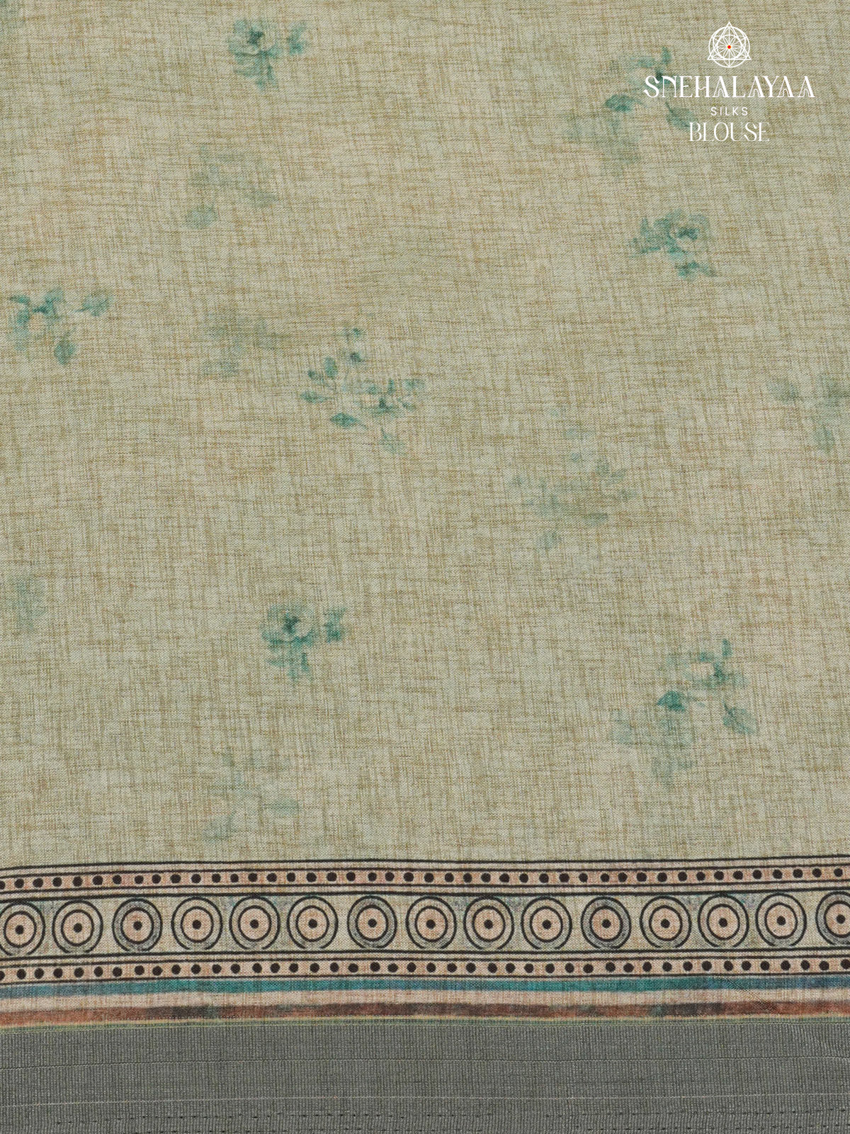 Sage Green Floral Printed Tussar Saree