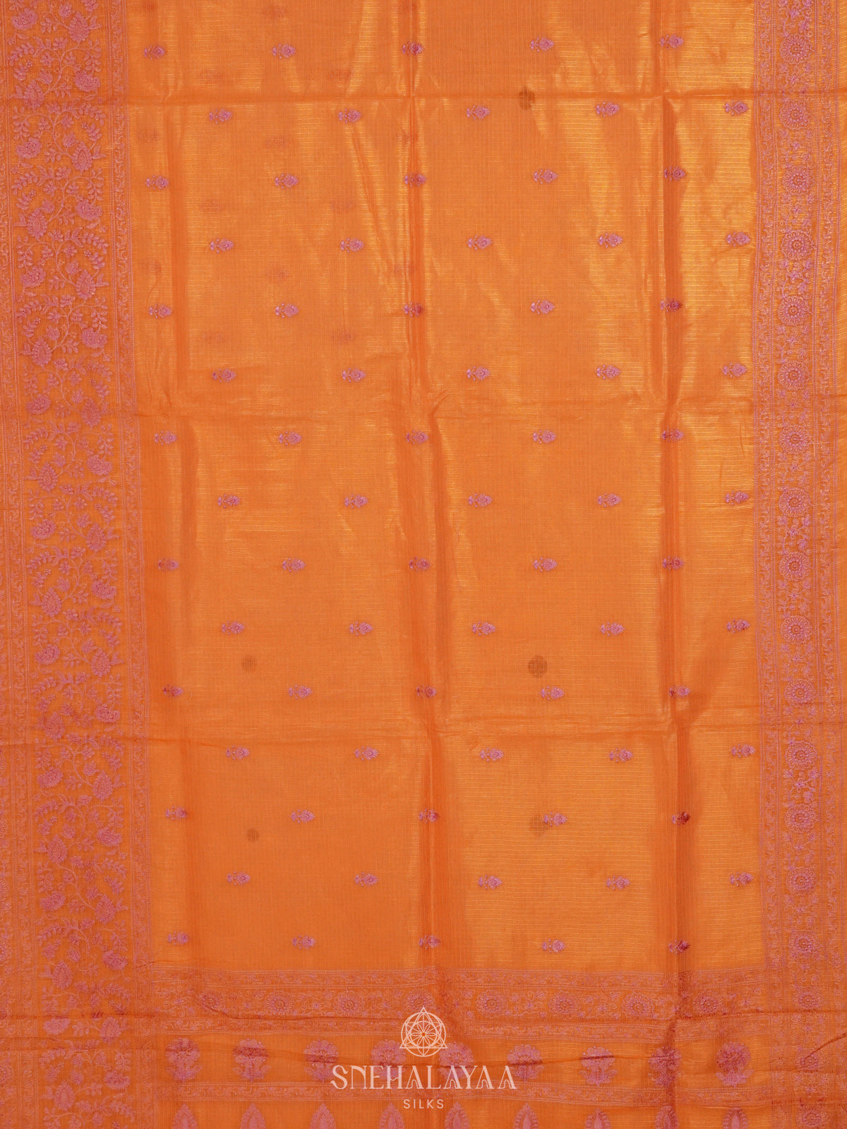 Orange Kota Embroidery Saree