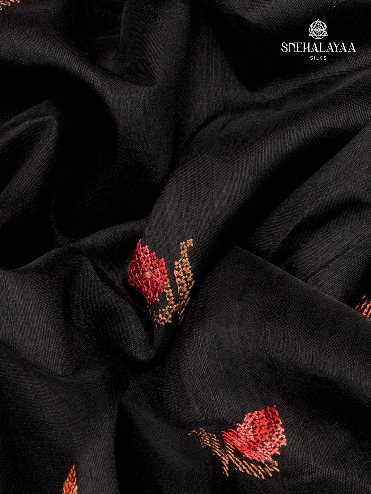 Black Raw Silk Embroidery Saree
