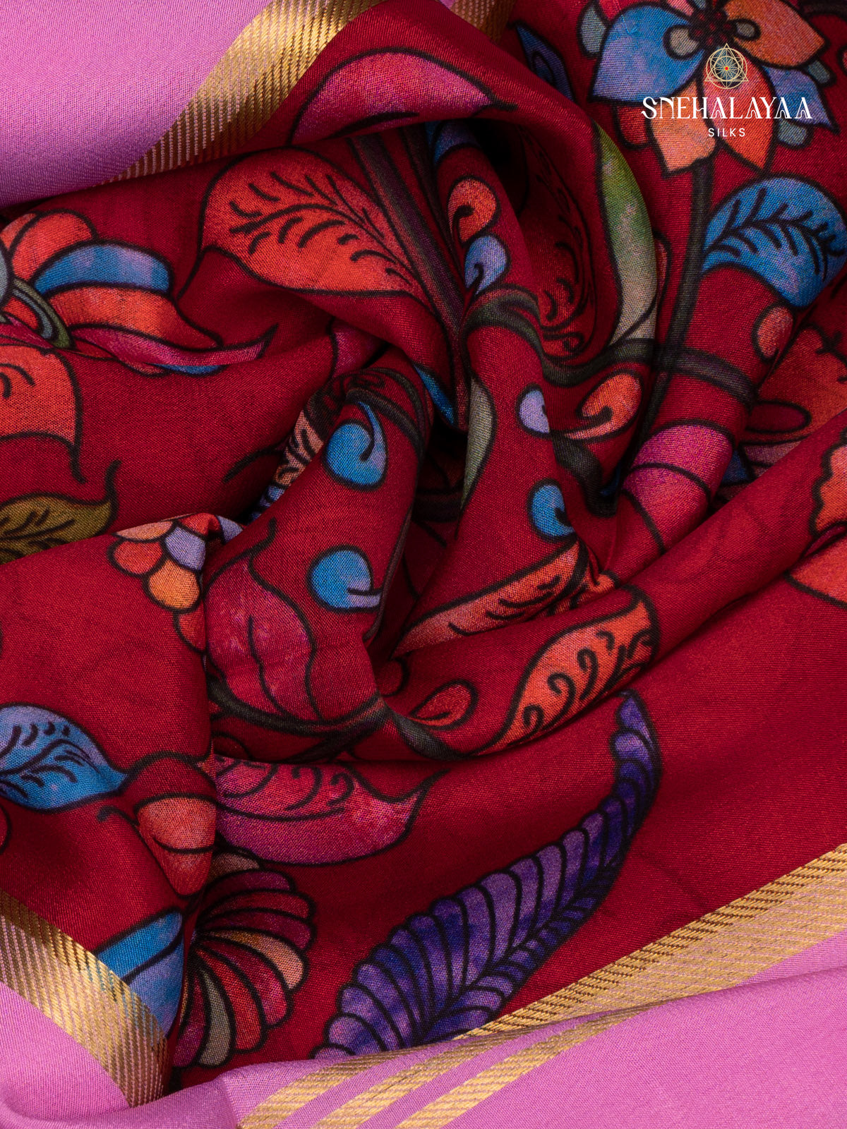 Maroon Printed Mysore Silk Saree