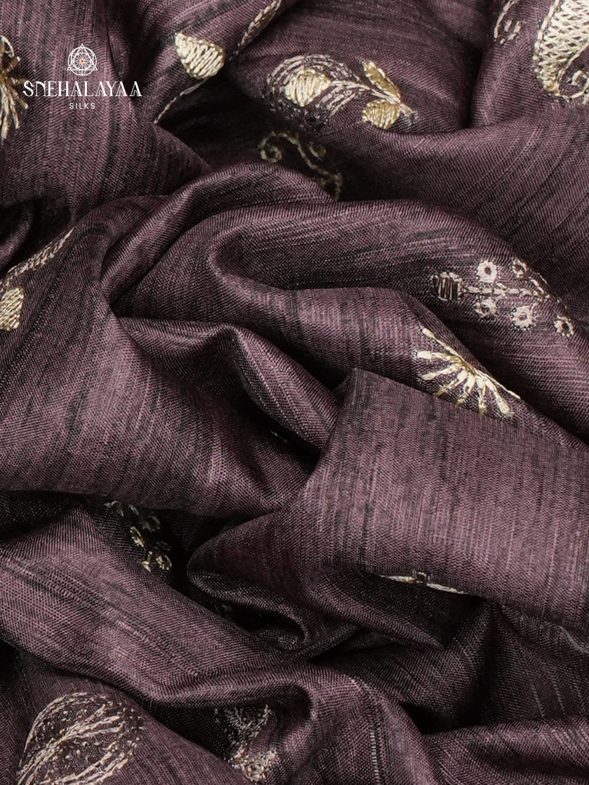 Brown Tussar Embroidery Saree