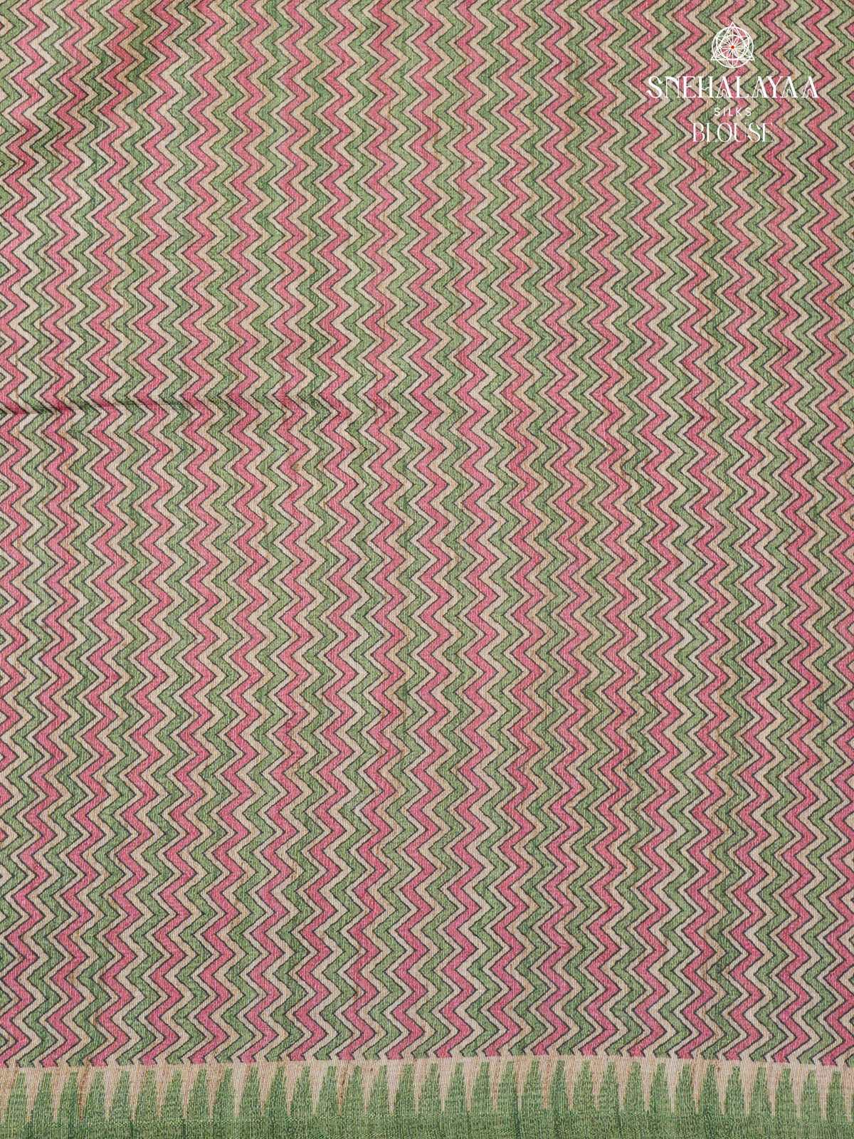 Green Floral Printed Tussar Saree