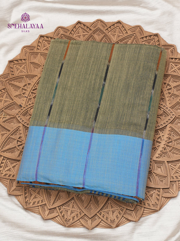 Olive Green Sambalpuri Cotton Saree