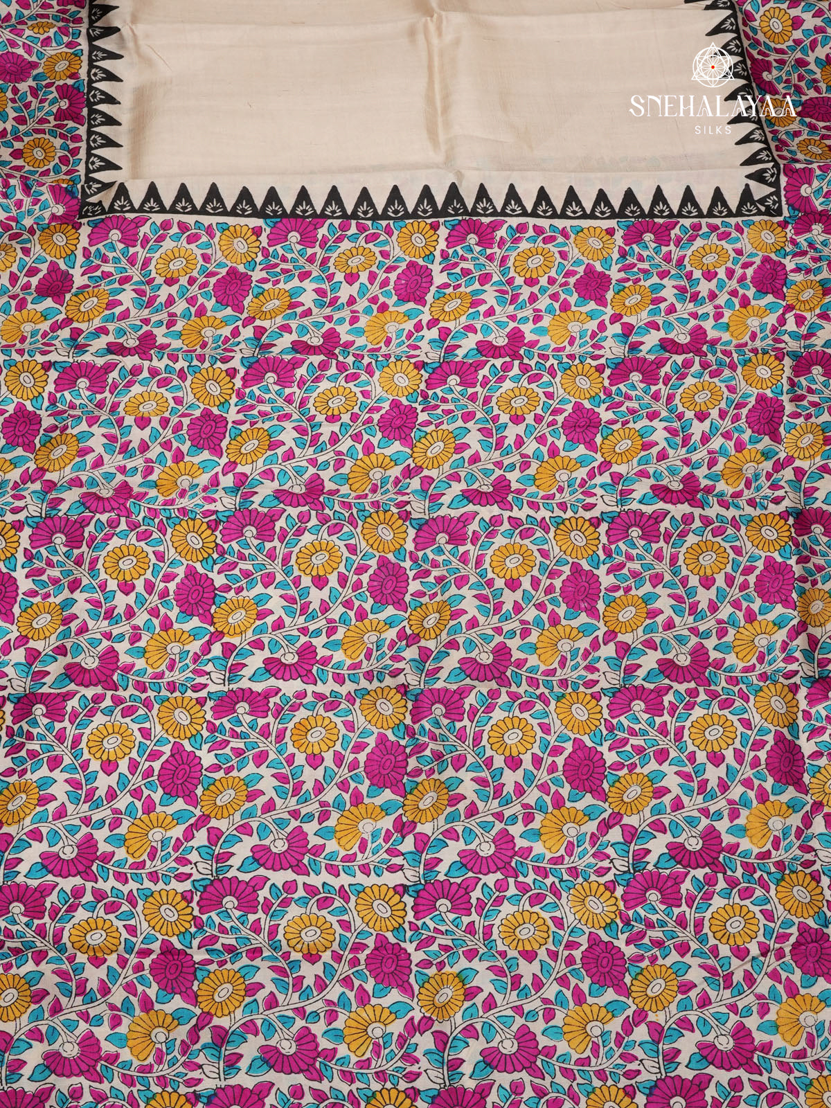 Beige Tussar Silk Saree