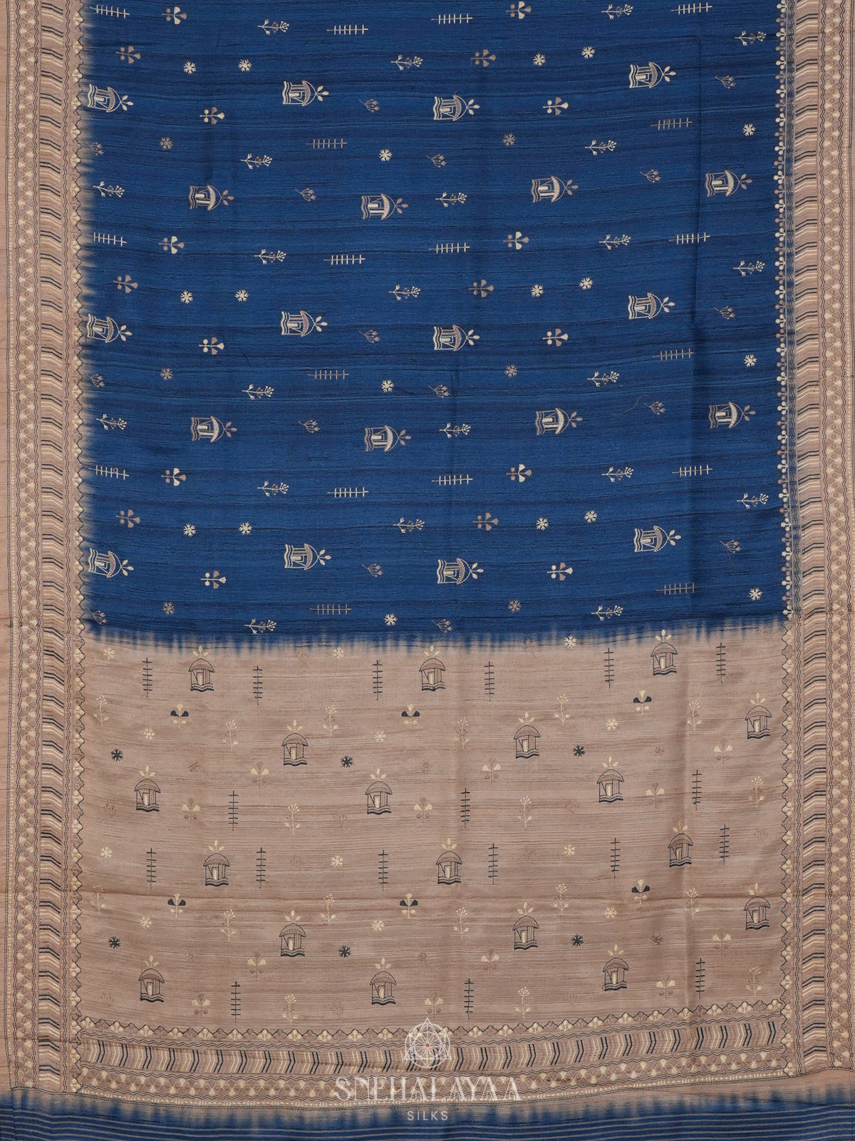 Blue Tussar Embroidery Saree