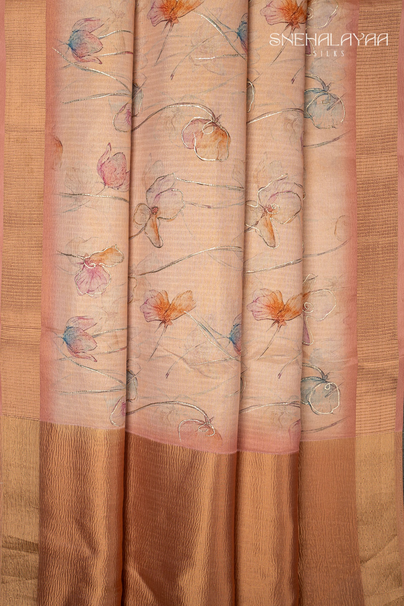 Peach Pink Tissue Crush Saree