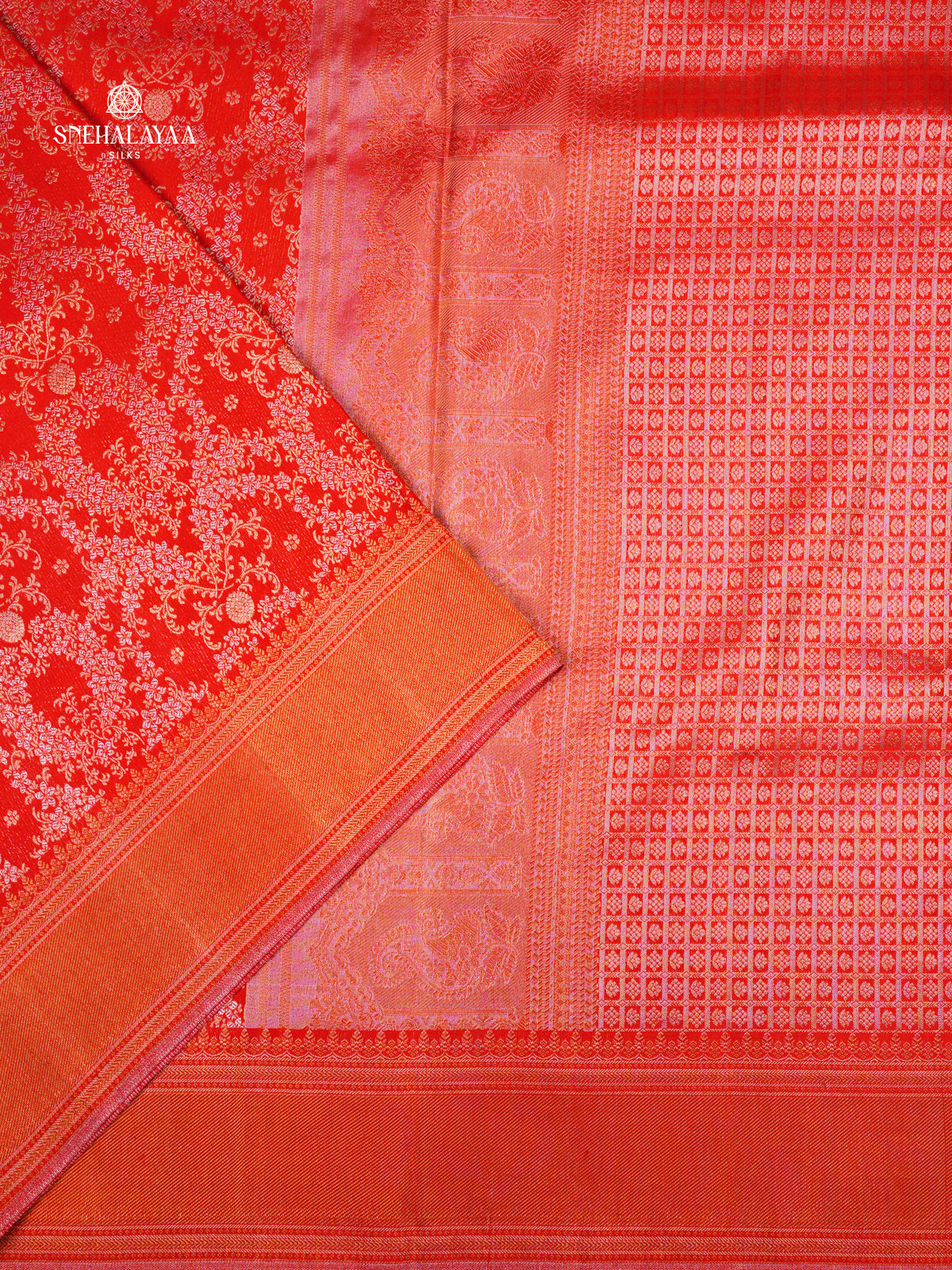 Vermilion Red Kanjivaram silk saree
