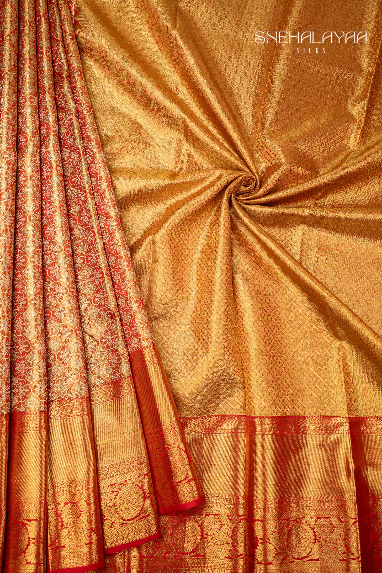 Gold Orange Kancheevaram Silk Saree