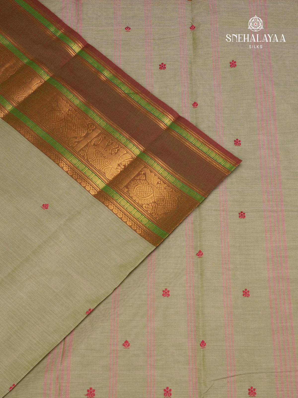 Olive Green Chettinad Cotton Saree