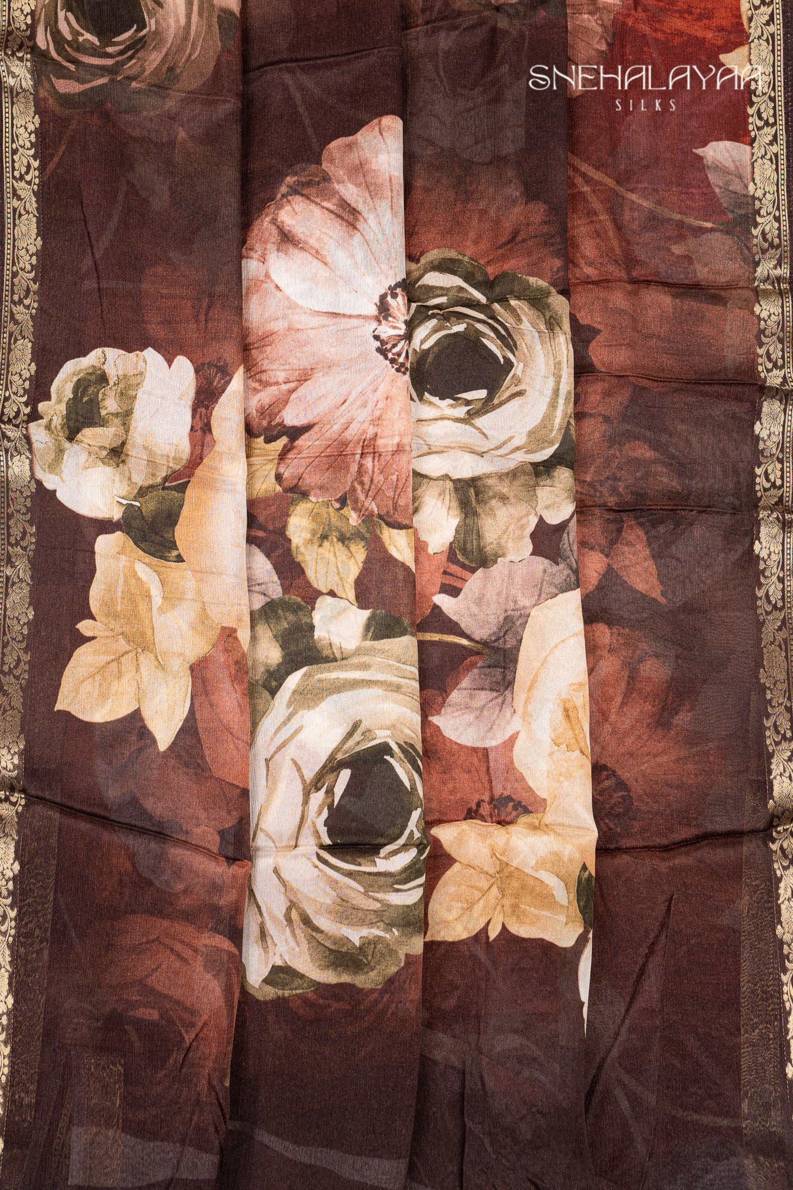 Rust Orange Chinon Saree