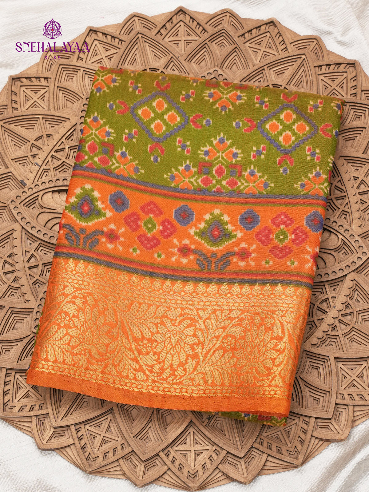 Olive Green Ikat Saree